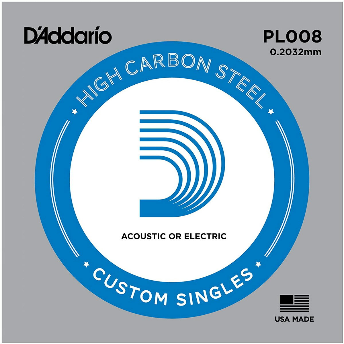 D'Addario PL008 アコギ／エレキギター兼用弦 Plain Steel 008 【バラ弦1本】 ダダリオ