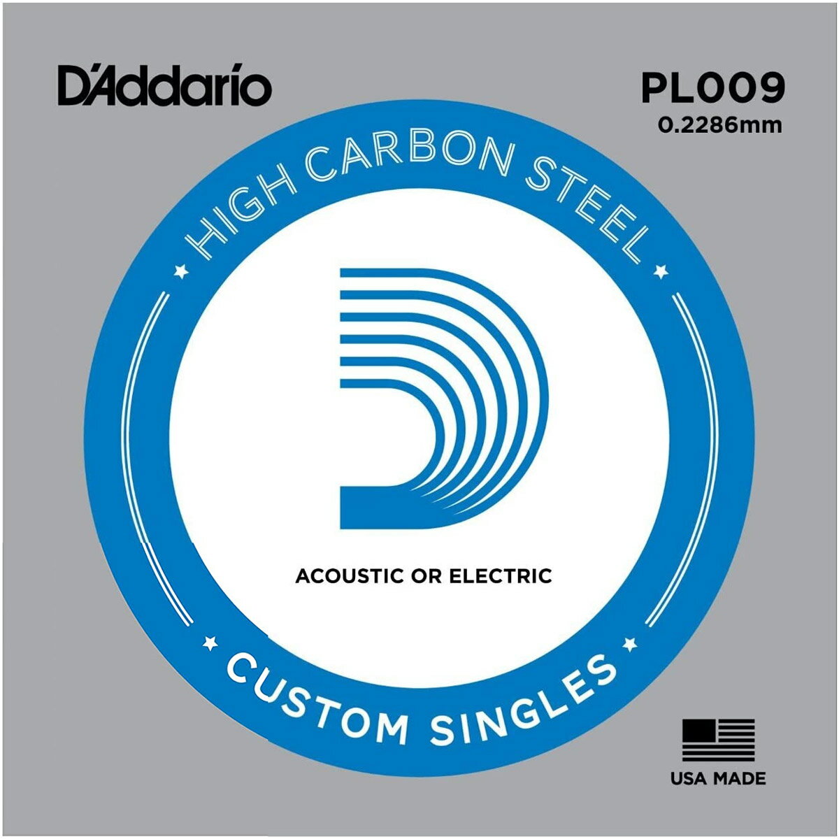 D'Addario PL009 アコギ／エレキギター兼用弦 Plain Steel 009 【バラ弦1本】 ダダリオ