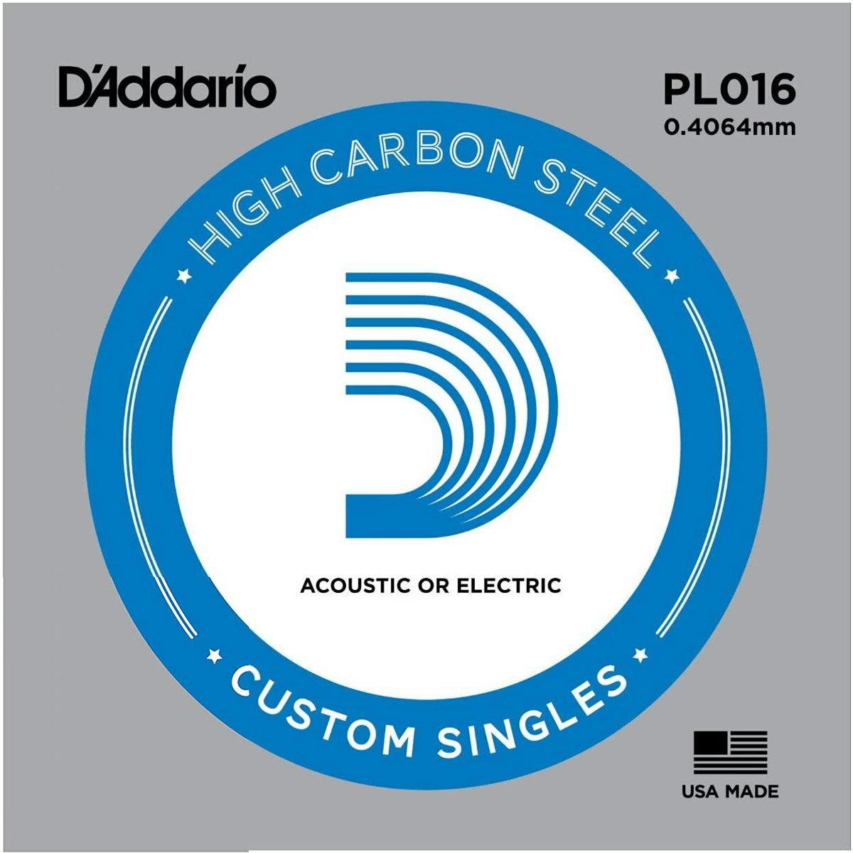 D'Addario PL016 アコギ／エレキギター兼用弦 Plain Steel 016 【バラ弦1本】 ダダリオ