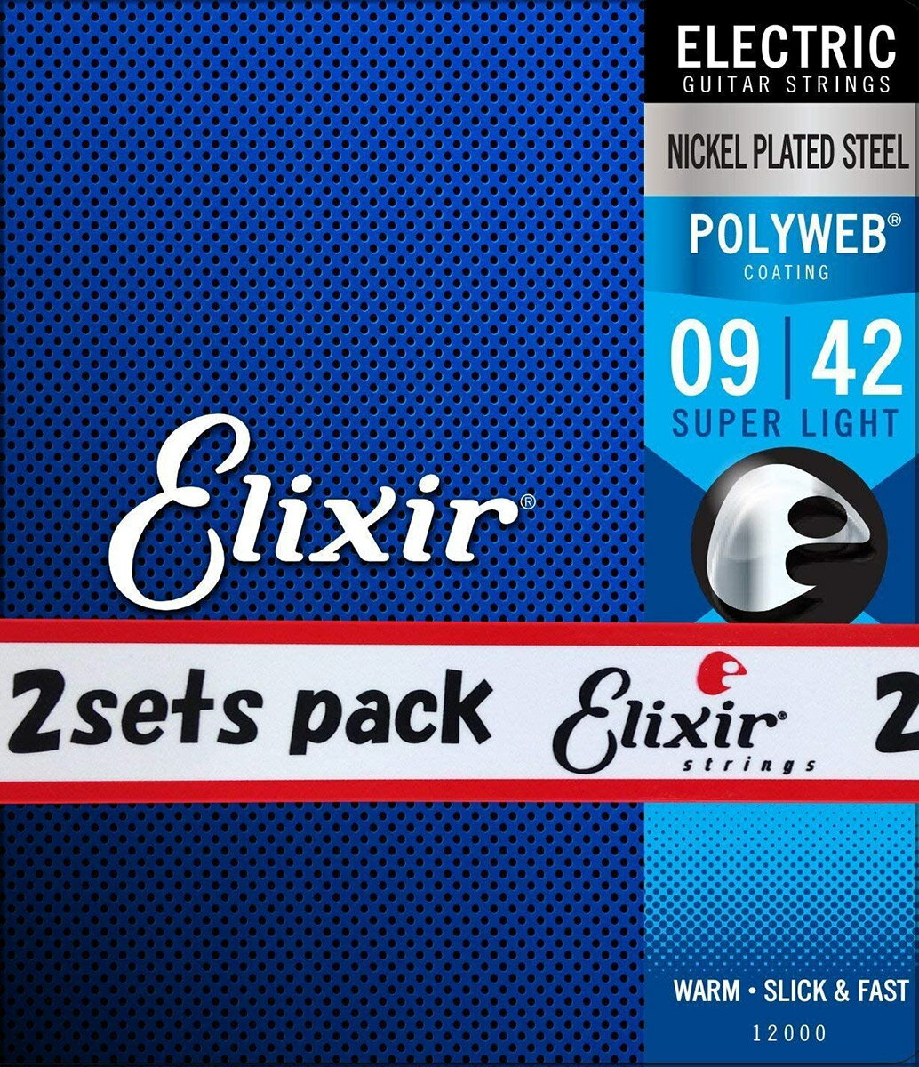 Elixir POLYWEB 09-42 スーパーライト 2セット ＃12000 エリクサー エレキギター弦 お買い得な2パック