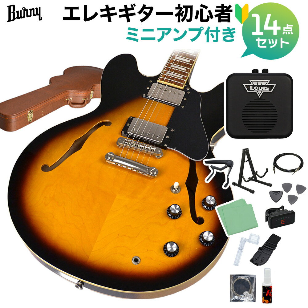 Burny SRSA65 BS エレキギター初心者14点セット 【ミニアンプ付き】 セミアコ ES-335タイプ ホロウボディ バーニー SRSA-65【ハードケース付属】【値上げ前最終在庫】