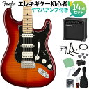 フェンダーならではのフィーリングとスタイルを持つギター Player Stratocaster HSS Plus Top メイプル指板 【特徴】Stratocasterの印象的なサウンドは、フェンダーサウンドの基礎になっています。鳴りの良いハイエンド、パンチの効いたミッド、力強いローエンドと言ったクラシックなサウンドに、歯切れの良いクリアなトーン。この華やかなPlayer Stratocaster HSS Plus Topは、フェンダーならではのフィーリングとスタイルを持つギターです。あらゆるスタイルに対応し、どんな音楽的ビジョンも叶えてくれるPlayer Stratocaster HSS Plus Topは、オリジナルなサウンドを作り出すためのパーフェクトなプラットフォームと言えます。 【詳細情報】ボディ：Alder with Flame Maple Topボディフィニッシュ：Gloss Polyesterボディシェイプ：Stratocasterネック：Mapleネックフィニッシュ：Satin Urethane Finish on Back, Gloss Urethane Finish on Frontネックシェイプ：Modern "C"スケール：25.5" (648 mm)フィンガーボード：Mapleフィンガーボードラジアス：9.5" (241 mm)フレットナンバー：22Frets Size：Medium Jumboナット：Synthetic Boneナット幅：1.650" (42 mm)ポジションインレイ：Black Dotsトラスロッド：Standardトラスロッドレンチ：3/16" Hex (Allen)ブリッジピックアップ：Player Series Alnico 2 Humbuckingミドルピックアップ：Player Series Alnico 5 Strat Single-Coilネックピックアップ：Player Series Alnico 5 Strat Single-Coilコントロール：Master Volume, Tone 1. (Neck/Middle Pickups), Tone 2. (Bridge Pickup)ピックアップスイッチ：5-Position Blade: Postion 1. Bridge Humbucking Pickup; Position 2. Middle Pickup and Inner Coil of Humbucker; Position 3. Middle Pickup; Position 4. Neck and Middle Pickup; Position 5. Neck Pickupピックアップコンフィギュレーション：HSSブリッジ：2-Point Synchronized Tremolo with Bent Steel Saddlesハードウェアフィニッシュ：Nickel/Chromeチューニングマシーン：Standard Cast/Sealedピックガード：3-Ply Black/White/Blackコントロールノブ：Parchment Plasticストリング：Fender USA 250L Nickel Plated Steel (.009-.042 Gauges)JANコード：0885978910977【bgn_egburst】【fender19py】【bgn_egst】【bgn_egymh】【bgn_egbrown】【入門セット】こちらの商品は複数個口でお届けします。お荷物により配達日が異なる場合がございますので予めご了承ください。