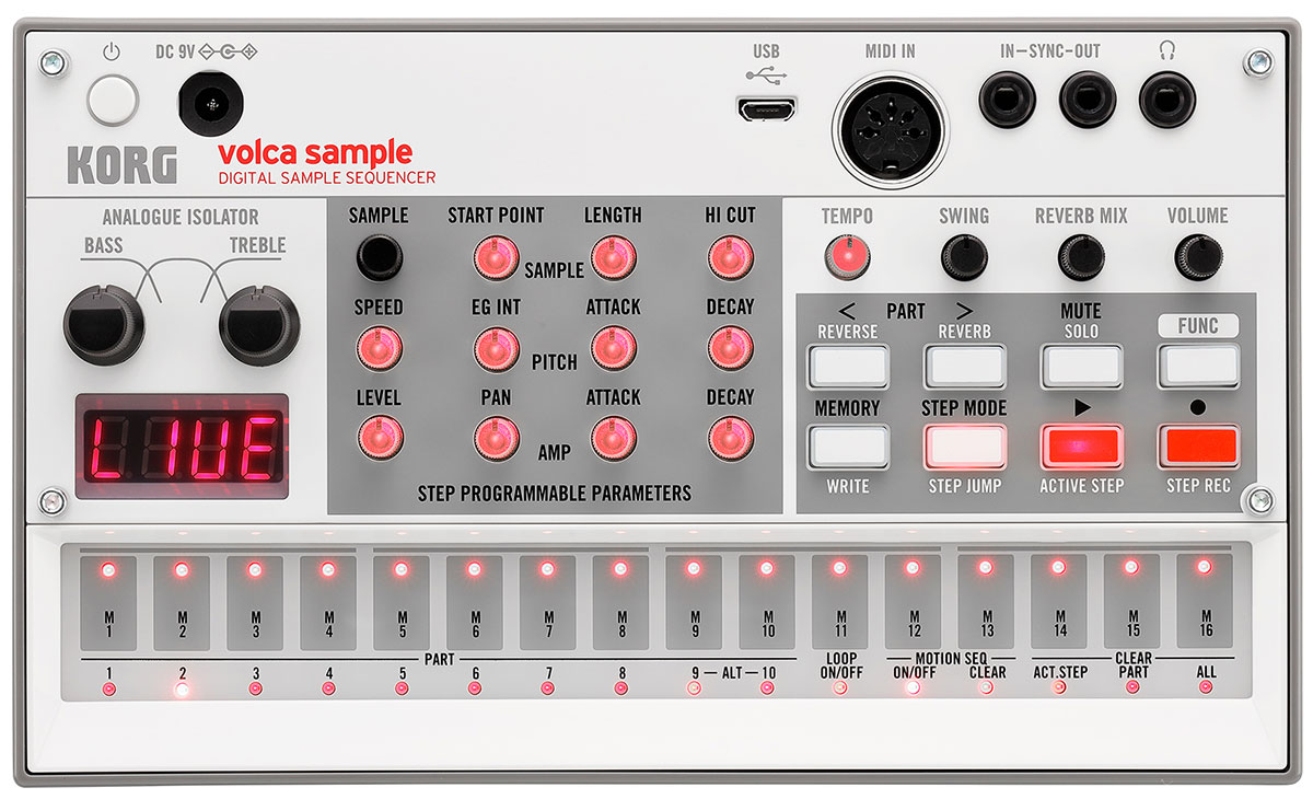 micro USB 端子が新たに搭載されるなど大幅にパワーアップしたVOLCA-SAMPLE 2【特徴】■様々な音楽ジャンルとの相性も抜群の、完全新規150プリセット・サンプル■micro USB端子が新たに搭載■サンプル保存数および最大時間を倍増、200サンプル（8MB, 最大130秒）保存可。■パターン保存領域を16に増強（初代volca sampleは10）。■使用方法が煩雑だったSONGモードを、パターン・チェインに変更。■STEP JUMP 機能の増強：以下2モードから選択可能に。【特徴詳細】■様々な音楽ジャンルとの相性も抜群の、完全新規 150 プリセット・サンプル■micro USB 端子が新たに搭載＜PC/Mac からのサンプル転送に対応＞・サンプルやパターンを管理できるライブラリアン・ソフト提供・従来通り iOS アプリ「Audio Pocket for volca sample」を使用して SYNC IN 端子からのサンプル転送も可能。＜USB-MIDI(in/out)対応＞DTM 環境に組み込みやすく、これまで各パート毎に MIDI チャンネルが割り当てられていたものを、新たにシングルMIDIチャンネルにも対応し、、シーケンサーやキーボード、パッドなどからの演奏が容易に(DIN MIDI 端子でも同様)。■サンプル保存数および最大時間を倍増、200 サンプル(8MB, 最大 130 秒)保存可。■パターン保存領域を 16 に増強(初代 volca sample は 10)。■使用方法が煩雑だった SONG モードを、パターン・チェインに変更。■STEP JUMP 機能の増強:以下 2 モードから選択可能に。・これまでの volca sample と同様の、指を離したポジションから再生するモード・volca drum、 nubass と同様の、指を離すとシーケンスのタイミング位置に戻るモード■任意パートの発音タイミングを遅らせる(モタらせる)パラメーターを追加Lofi Hip Hop など、16 分音符のグリッドに沿わない「ヨレた」ビートを作成できます。【詳細情報】■鍵盤部:マルチタッチ・コントローラー■音源システム:PCM 音源(最大で 8 音同時発音)、デジタル・リバーブ、アナログ・アイソレーター■サンプリング周波数:31.25kHz、16bit■接続端子: USB 端子(micro-B)、MIDI IN 端子、SYNC IN 端子(ミニ・モノラル・フォーン・ジャック、最大入力レベル 20V)、SYNC OUT 端子(ミニ・モノラル・フォーン・ジャック、出力レベル 5V)ヘッドホン端子(ミニ・ステレオ・フォーン・ジャック)、■電源:単 3 形電池×6 本、または AC アダプター KA-350(別売)■電池寿命:約 10 時間(アルカリ乾電池使用時)■外形寸法(幅 x 奥行き x 高さ)/質量:193 × 115 × 45 mm/372g (電池含まず)■個装箱寸法(幅 x 奥行き x 高さ)/質量:263 × 153 × 71 mm=三辺合計 487mm/822g■集合箱(10 個)寸法(幅 x 奥行き x 高さ)/質量:375 × 320 × 300 mm=三辺合計 995mm/9kg■付属品:動作確認用単 3 形アルカリ乾電池 x 6 本、シンク・ケーブルJANコード：4959112227736