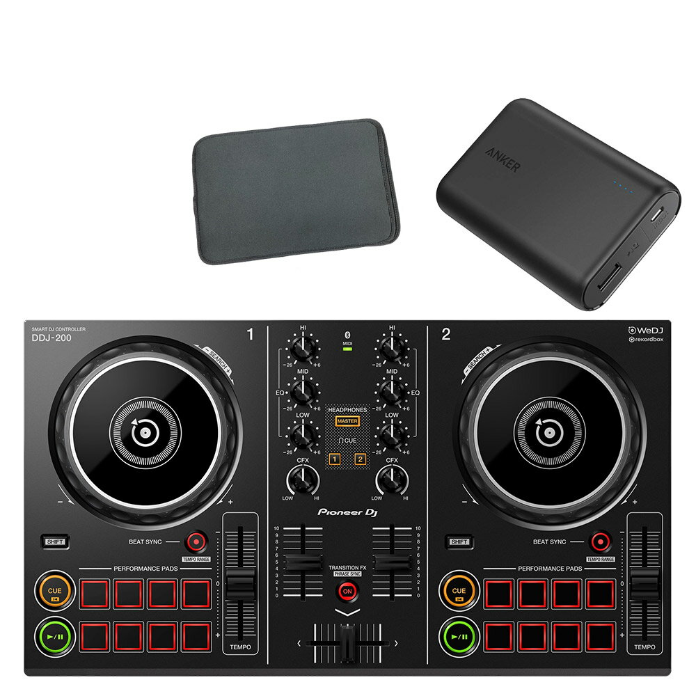 Pioneer DJ DDJ-200 + Anker PowerCore 10000 モバイルバッテリー + 専用スリーブケースセット 【パイオニア】