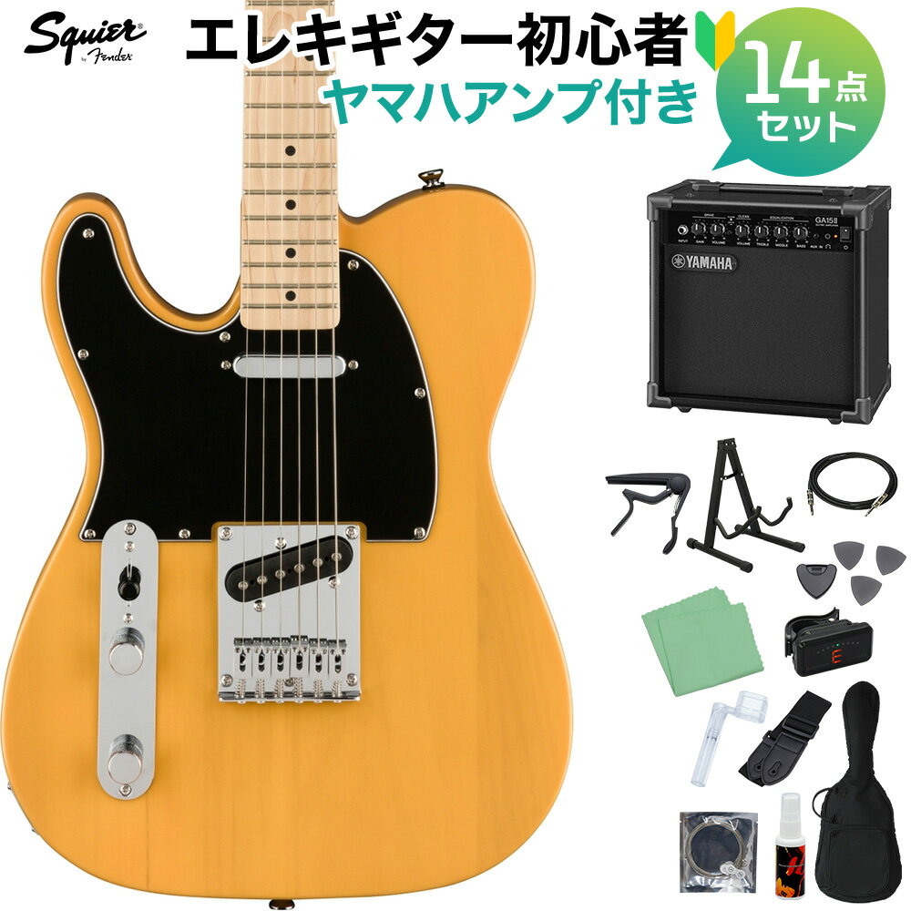 Squier by Fender Affinity Series Telecaster Left-Handed Maple Fingerboard Black Pickguard Butterscotch Blond エレキギター初心者14点セット テレキャスター 左利き レフティ スクワイヤー / スクワイア