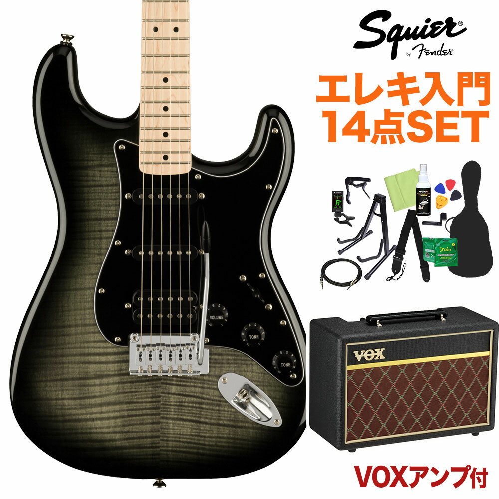 Squier by Fender Affinity Series Stratocaster FMT HSS Maple Fingerboard Black Pickguard Black Burst エレキギター初心者14点セット ストラトキャスター スクワイヤー / スクワイア