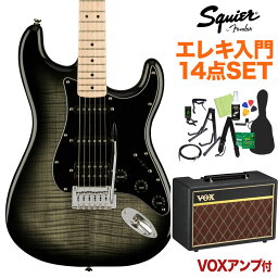 Squier by Fender Affinity Series Stratocaster FMT HSS Maple Fingerboard Black Pickguard Black Burst エレキギター初心者14点セット【VOXアンプ付き】 ストラトキャスター スクワイヤー / スクワイア