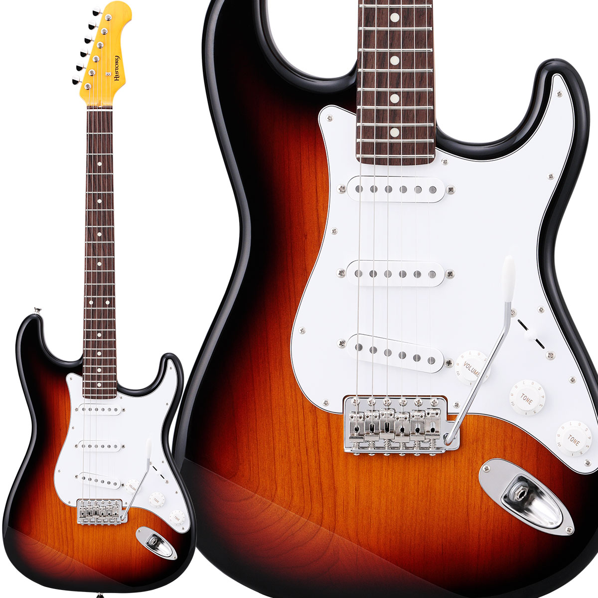 【純国産ギター】 HISTORY HST-Standard 3TS 3Tone Sunburst ハムバッカー切替可能 アルダーボディ エレキギター ストラトキャスター ヒストリー 3年保証 日本製 Standard series