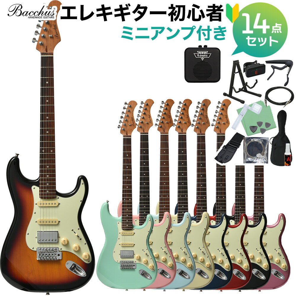 Bacchus BST-2-RSM/R エレキギター初心者14点セット 【ミニアンプ付き】 ストラトタイプ バッカス