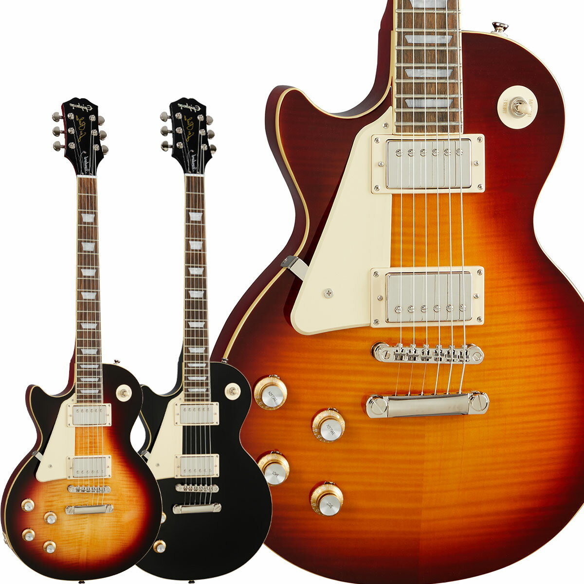 ヴィンテージトーンを生むプロバッカーピックアップ搭載！【特徴】”Inspired by Gibson”コレクションから新たにリリースされたエピフォン・レスポール・スタンダード 60sは、往時のレスポール・サウンドを現代に蘇らせています。王道のマホガニーボディにメイプルトップの材構成、Grover製ロトマチック・チューナー、CTSエレクトロニクスとProBuckerハムバッカーによるパーツ構成といった堅実な仕様群がギタープレイヤーを強力にサポートします。エピフォンとレス・ポール氏（偉大なギタリスト~ミュージシャンであり発明家!!）の長い友情関係は1940年にまで遡ります。若きレス・ポール氏は、当時マンハッタンにあったエピフォン工房で夜な夜な試作を重ね、世界初のソリッドボディ・エレクトリックギターのひとつと言われる”the Log”を作り上げました。そして”the Log”での成果が後々、今日も多くのギタープレイヤーにとって最上のエレクトリックギターとして垂涎の的である、レスポール・モデルの開発・誕生へと反映されていったのです。【詳細情報】【Body】Body Shape：Les PaulBody Material：MahoganyTop：AA Flame MapleBinding：Cream【Neck】Material：MahoganyProfile：Slim Taper 60s CScale Length：24.75" / 628.65mmFingerboard Material：Indian LaurelFingerboard Radius：12"Number Of Frets：22Frets：Medium JumboNut Material：Graph TechNut Width：1.69" / 43mmInlays：Pearloid TrapezoidJoint：Glued in【Hardware】Finish：NickelTuner Plating：NickelBridge：LockTone ABR Tune-o-maticTailpiece：StopbarTuning Machines：Grover Rotomatic 18:1Pickguard：creamTrussRod：AdjustableTruss Rod Cover："Bell Shaped"; 2-layer (Black/White); 60s era EControl Knobs：Gold insert knobs with nickel plated dial pointersStrap Buttons：2Pickup Covers：Nickel【Electronics】Neck Pickup：ProBucker-2Bridge Pickup：ProBucker-3Controls：2- Volume, 2- Tone CTS electronicsPickup Selector：3-way Epiphone toggleOutput Jack：1/4"【Miscellaneous】Strings：.10, .13, .17, .26, .36, .46Case：Soft CaseJANコード：0711106041735【2207_EphACCcam】