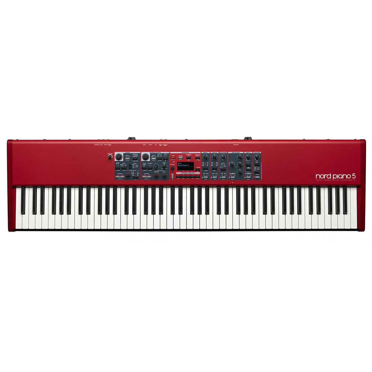 88鍵ハンマーアクショントリプルセンサー鍵盤【特徴】数々の賞を受賞したNord Pianoシリーズの最新機種Nord Piano 5は、2つのピアノ音源、2つのサンプルシンセ音源を搭載し、前機種の2倍のメモリ容量を搭載しています。トリプルセンサーを装備する鍵盤と、この機種だけが搭載するバーチャル・ハンマー・アクション・テクノロジーの組み合わせにより、Nord Piano 5は優れた演奏体験を提供します。・88鍵ハンマーアクション鍵盤（トリプルセンサー）・Nord バーチャル・ハンマー・アクション・テクノロジー・レイヤー機能（ピアノ2系統＋サンプルシンセ2系統）NEW・キーボード・スプリット（クロスフェード機能付き） NEW・シームレス・トランジション・有機LEDディスプレイ【】ピアノ・セクション・2系統のピアノ・レイヤー NEW・Nord Piano Library用メモリ 2GB（前機種の2倍） NEW・同時発音数 120音・ピアノ・ティンバー機能（Dyno フィルターを含む）・3タイプのダイナミクス・カーブ（ベロシティー・カーブ）・ペダル・ノイズ対応（Nord Triple Pedal使用時）・ストリング・レゾナンス機能・ソフト・リリースサンプル・シンセ・2系統のサンプル・シンセ・レイヤー NEW・Nord Sample Library用メモリ 1GB（前機種の2倍） NEW・ソフト/ブライト・フィルター NEW・ユニゾン機能 NEW・Tru-Vibrato機能 NEW・モノフォニック・サンプル（レガート演奏可能） NEW・アタック・ディケイ/リリースとダイナミック設定エフェクト・クラシック・ストンプタイプのエフェクタを模した高品位なステレオ・エフェクター搭載・リバーブ（コーラル、ブライト/ダーク・モード搭載） NEW・ディレイ（ピンポン・モード搭載）【詳細情報】メモリ・Nord Piano Library：合計 2GB・Nord Sample Library：合計 1GB接続端子・オーディオ出力：LEFT OUT、RIGHT OUT、標準ジャック（アンバランス）・ヘッドフォン出力：標準ステレオジャック・モニター入力：ミニステレオジャック・サスティンペダル入力：標準ジャック（付属ペダルまたは・モーメンタリータイプのペダルをご使用ください）・コントロールペダル入力：TRS ジャック・MIDI：MIDI IN、MIDI OUT（5 ピン DIN コネクター）・USB：タイプ B コネクター・電源コネクター：IEC C14 CONNECTIONS寸法・Nord Piano 5 88: 1287 mm (W) X 342mm (D) X 120mm (H)重量・Nord Piano 5 88: 18.5 kg ・Pedal: 2 kg同梱品・Nord Triple Pedal x 1・ユーザーマニュアル（英文） x 1・電源ケーブル x 1・保証書 x 1・重要なお知らせ x 1オプション・Nord Keyboard Stand EX・Nord Soft Case・Nord Music Stand V2JANコード：0834035001615【topbox20220205B1_kw】