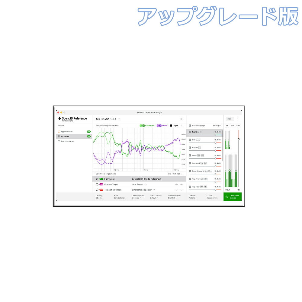 アップグレード対象：SoundID Reference for Speakers and Headphone【特徴】本製品はアップグレード版（Upgrade）です。以下の製品をお持ちの場合のみ対象となります。・SoundID Reference for Speakers and Headphones上記の対象製品をお待ちでない場合、本商品のみを購入してもご利用いただけませんので、ご注意ください。マルチチャンネル対応スピーカーキャリブレーションSoundID Reference for Multichannelは、シンプルなステレオから9.1.6atmosシステムまでのスピーカーセットアップに正確で信頼性の高いリファレンスサウンドを提供します。また、ヘッドホンにも対応しており、増え続けるヘッドホンのプロファイルデータベースから480以上のヘッドホンモデルをキャリブレーションして、ヘッドホンとスピーカーの間で一貫したリファレンスサウンドを実現することができます。【】信頼性が高く、安定した、使いやすい、すべてのオーディオシステムのためのキャリブレーションソフトウェアです。・ステレオから9.1.6チャンネルまでのオーディオシステムの正確なスピーカー測定とキャリブレーションを行います。・高精度SoundID基準測定マイクロホン、個別のマルチアングル校正カーブ付き・480以上のモデルですぐに使えるヘッドホンキャリブレーション目標とする音をコントロールする。・全世界で10万人以上の音楽クリエイターが使用するフラットなターゲットカーブ・キャリブレーション周波数範囲の制限やターゲットカーブの手動調整により、ターゲットをカスタマイズすることが可能高性能で柔軟性がある。・マルチチャンネル用ゼロレイテンシー・プラグインDSP・高精度時間遅延校正のためのチャンネル間位相調整機能・アップルシリコンプラットフォーム/M1チップのネイティブサポート対応ハードウェアにキャリブレーションプロファイルを書き出す。・SPQ DSPを搭載したAVID MTRX・AVID MTRXスタジオ・SPQ DSP搭載DAD AX32・Dolby Atmos Renderer マスタリングスイート・ジョーンズ・スキャンロン スタジオモニター・2022年にはさらに多くのハードウェアをサポート【詳細情報】同梱物・製品ライセンスのアクティベーションキー：3台のマシンで製品をアクティベートして使用することができます。・SoundID Reference マルチチャンネル用DAWプラグイン（AAX, AU, VST2, VST3)・SoundID Reference ステレオ用スタンドアロンアプリ（ASIO, WASAPI, APO, HAL)JANコード：4533940146263