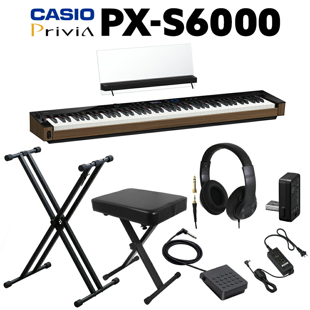 【8/25迄 4000円相当ヘッドホンプレゼント！】 CASIO PX-S6000 BK ブラック 電子ピアノ 88鍵盤 ヘッドホン Xスタンド Xイスセット カシオ PXS6000 Privia プリヴィア【WEBSHOP限定】