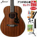 James J-300CP/M NAM (Natural Mahogany) アコースティックギター 教本・お手入れ用品付きセレクト15点セット 初心者セット エレアコギター パーラーサイズ ミニギター 生音リバーブ オールマホガニー ジェームス J-300Compact