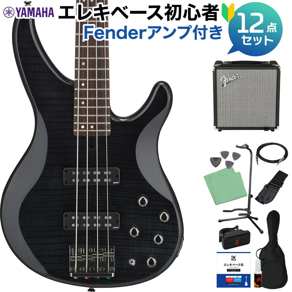 【島村楽器オンラインストア限定】本格サウンドで自宅練習が出来るFenderアンプ付きの、エレキベース初心者セット 【特徴】音、演奏性、デザイン、あらゆる要素を追求し完璧なバランスに仕上げられた「TRBX604FM」。立体的にカットされたプレイムメイプル/アルダーのラミネートボディ構造が迫力のあるサウンドを実現。3バンドEQ、アクティブ・パッシブ切り替えスイッチを搭載。握りやすくスリムなデザインを施したネックが高い演奏性をサポート。フレイムメイプルトップの木目が高級感のある外観を演出します。・アルダー/フレイムメイプル ボディ・メイプル&マホガニー 5ピースラミネート・ネック・3バンドアクティブイコライザー搭載・アクティブ/パッシブ切り替え可能・バッテリーアラート機能装備【詳細情報】弦長：863.6mmボディ：アルダー/フレイムメイプルネック：メイプル＋マホガニー5ピースボディ/ネック構造：ボルトオン指板：ローズウッド24F指板アール：4弦・250Rナット幅：4弦・38mmハードウェアカラー：ブラックニッケル　（ダイキャスト）ピックアップ：アルニコV　x2コントロール：トレブル、ミドル、ベース、マスターボリューム、 バランサー、アクティブ・パッシブスイッチ、バッテリーアラートLED（背面）JANコード：4957812625470【bgn_eboth】【bgn_ebblack】【bgn_ebfnd】【入門セット】【yamaha_bassset】【gakkitentaisyo2023_eb】