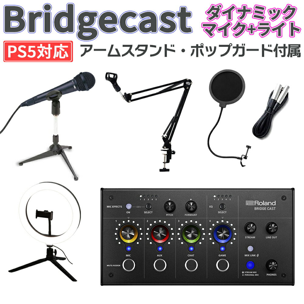 Roland BRIDGECAST + お手軽マイク + ライトセット PS5 Windows 10 11 Mac iPhone対応 ゲーム配信用 音声ミキサー ローランド