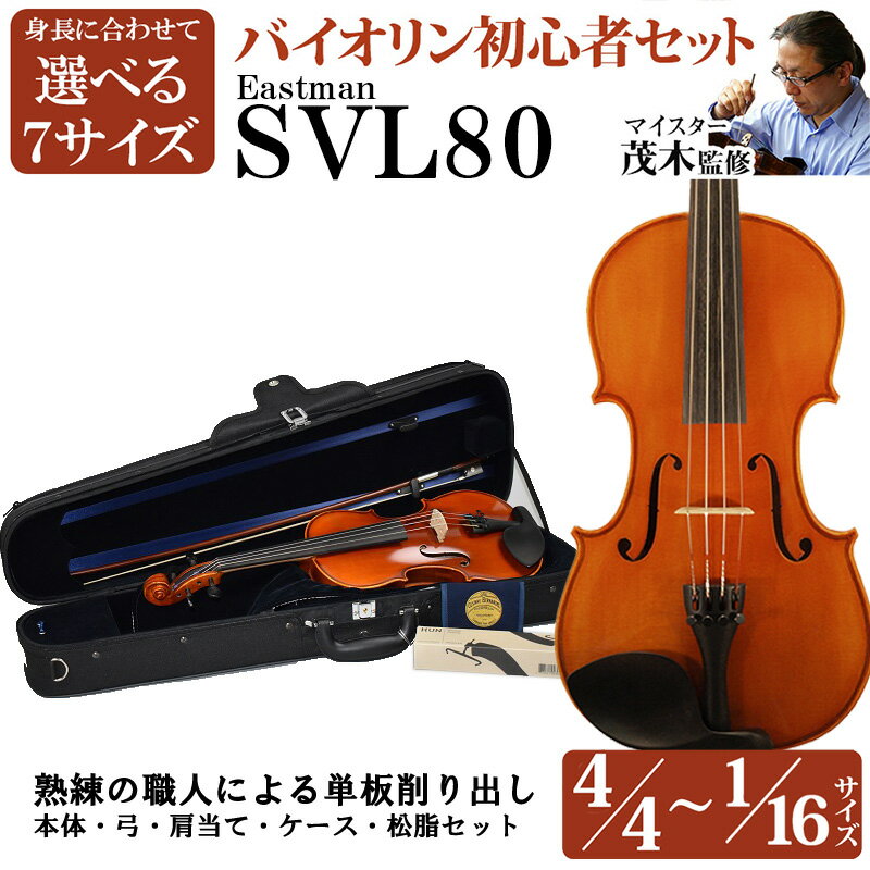 EASTMAN SVL80 選べる分数バイオリン 初心者セット 4/4・3/4・1/2・1/4・1/8・1/10・1/16【職人による単板削り出し】…