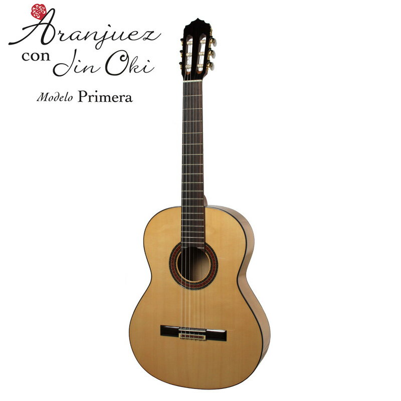 ”第一歩”という意味のPrimera【特徴】フラメンコギタリスト沖仁氏とのタイアップにより誕生した新ブランド"Aranjuez con JIN OKI"。本ブランドは、フラメンコギターの普及に向け「気軽にフラメンコギターを始めてもらいたい！」という沖仁氏の熱い想いから実現したブランドです。スペイン式ネックや凧紐を使用した接着など、伝統的なスペインの工程にて製作されている"Aranjuez con JIN OKI"は、沖仁氏監修のデザインと、本格的な音色を実現。初めてギターを弾く方から、他のジャンルからフラメンコに興味を持ったギタリストまで幅広く対応するギターに仕上がりました。付属品には、ソロ用と伴奏用の2種類のサドル、沖が開発に携わったネイルコートなど、こだわりのセット内容となっております。≪沖仁氏メッセージ≫初めてフラメンコギターを手にされる方へ贈る、第一歩という意味のPrimera（プリメーラ）。手にされた方のフラメンコ探求の旅を、このギターが彩ってくれることを願います。【詳細情報】＜セット内容＞・フラメンコギター Primera・Aranjuezギグバッグ・伴奏用オリジナルサドル・替え弦（サバレス　トマティートフラメンコ）・教則本（沖仁ソロギタースタイルフラメンコ）・Aranjuezネイルファイル・カポタスト・爪用ベースコート・クリップチューナー・楽器用クロス表板：松単板横板：シープレス合板裏板：シープレス合板指板：ローズウッドナット幅：52mm弦長：650mmウレタン塗装JANコード：4562407005652