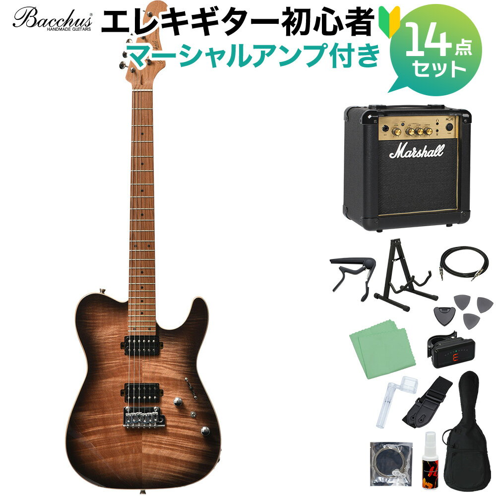 Bacchus TAC24 FMH-RSM/M N-BK-B エレキギター初心者14点セット【マーシャルアンプ付き】 テレキャスタイプ ユニバースシリーズ バッカス