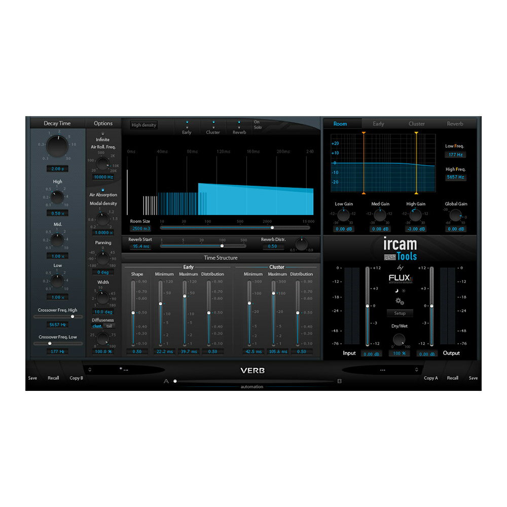 ルーム・アコースティックと響きを、思い通りにコントロール。【特徴】IRCAM Verbは、IRCAMの音響・認知空間研究から生み出された、アルゴリズム・ルーム・アコースティック & リバーブ・プロセッサーです。再帰形フィルタによるリバーブ・エンジンを中心に、ルーム・アコースティックの特性と、響きを同時にコントロール可能としました。最新の認知モデル研究成果を盛り込んだ製品ですが、複雑なアルゴリズムに惑わされる心配はありません。アーリー、クラスター、リバーブのそれぞれをOn/Off可能なメイン部分に加え、空間の特性を調整するオプション部分、周波数帯別に設定可能なディケイ調整部と、明快に構成されたモジュラー設計により、直感的に求める響きに追い込んでいくことができます。【】IRCAM Verbは8イン、8アウトにまで対応し、ルーティング・マトリクスにより再生環境にあわせた出力切り替えも簡単にできます。ステレオから、7.1、8.0まで、幅広いプロジェクトで使えるリバーブ・プラグインとして重宝することでしょう。※ソフトウェアを使用するには、無償で作成可能なiLok.comのユーザーアカウントが必要です（iLok USBスマートキーは必要ありません）JANコード：4533940067131