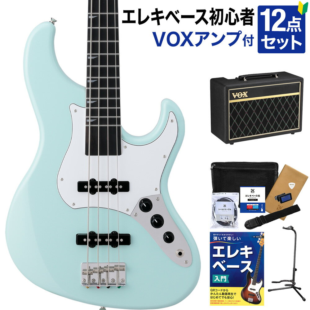 Ryoga VAL-BASS Surf Green ベース初心者12点セット【VOXアンプ付き】 ジャズベースタイプ ベイクドメイプルネック リョウガ