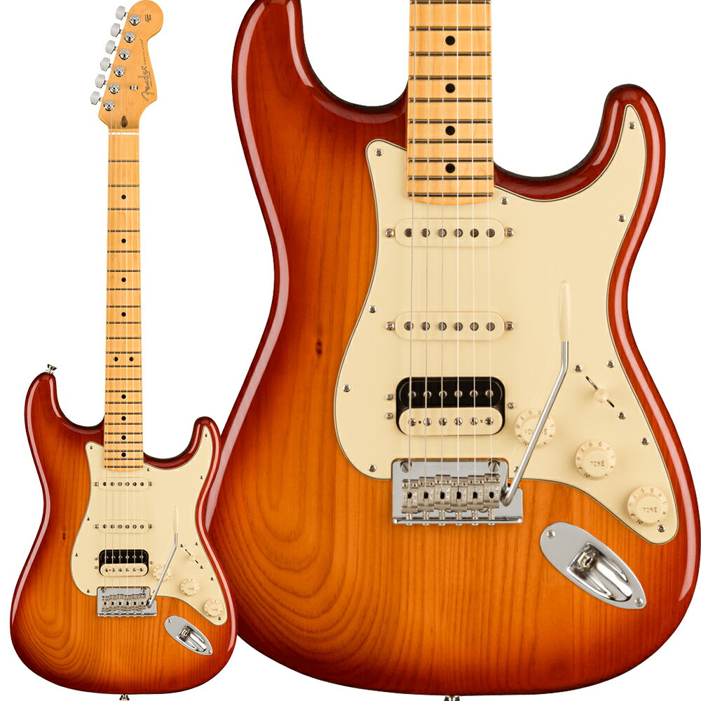 Fender / フェンダー American Professional II Stratocaster HSS ストラトキャスター【特徴】American Professional II Stratocaster HSSは、60年以上に渡る革新、インスピレーション、進化を経て、現代のプレイヤーの要求に応えます。高い人気を誇るDeep Cシェイプネックは、丁寧にエッジがロールオフされ、至高の演奏体験を約束する"Super-Natural"サテン仕上げが施されています。また新たに設計されたネックヒールを採用し、快適なフィーリングとハイポジションへの容易なアクセスを実現しました。新しいV-Mod II Stratocaster Single-Coilピックアップは、ベルのような輝きとウォームさを両立し、これまで以上に繊細で魅力的なサウンドを実現しています。Double Tap　ブリッジピックアップはパンチのあるトーンと、Push-Push式コントロールによりバランスの取れたシングルコイルトーンに瞬時に切り替え可能です。コールドロールド（冷間圧延成型式）スチールブロックを採用した2点支持トレモロは、サスティン、明瞭度、ハイエンドの煌びやかさを向上させています。【詳細情報】ボディ：Roasted Pineボディフィニッシュ：Gloss Urethaneボディシェイプ：Stratocasterコントロールノブ：Aged White Plasticフィンガーボード：Mapleハードウェアフィニッシュ：Nickel/Chromeピックガード：3-Ply Aged Whiteポジションインレイ：Black Dotネックフィニッシュ：“Super-Natural” Satin Urethane Finish on Back of Neck with Gloss Urethane Headstock Faceネック：4-Boltネックピックアップ：V-Mod II Single-Coil Stratリファインメントピックアップ：Humbucker - Single-Coil - Single-Coilナット：Boneブリッジピックアップ : V-Mod II Double Tap Humbuckingミドルピックアップ：V-Mod II Single-Coil Stratコントロール：Master Volume, Tone 1. (Neck/Middle Pickups), Tone 2. (Bridge Pickup)ピックアップスイッチ：5-Position Blade: Position 1. Bridge Pickup, Position 2. Bridge and Middle Pickup, Position 3. Middle Pickup, Position 4. Middle and Neck Pickup, Position 5. Neck Pickupピックアップコンフィギュレーション：HSSブリッジ：2-Point Synchronized Tremolo with Bent Steel Saddles, Pop-In Tremolo Arm and Cold-Rolled Steel Blockチューニングマシーン：FenderStandard Cast/Sealed Staggeredストリング：FenderUSA 250L Nickel Plated Steel (.009-.042 Gauges), PN 0730250403JANコード：0885978578832