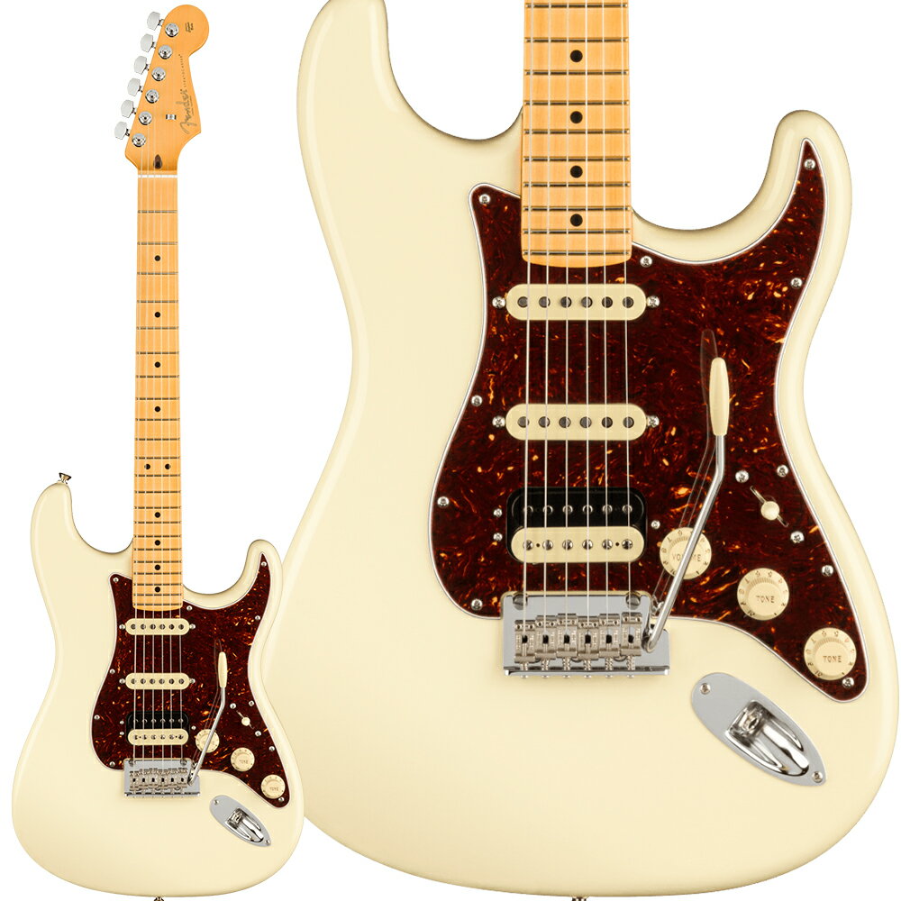 Fender / フェンダー American Professional II Stratocaster HSS ストラトキャスター【特徴】American Professional II Stratocaster HSSは、60年以上に渡る革新、インスピレーション、進化を経て、現代のプレイヤーの要求に応えます。高い人気を誇るDeep Cシェイプネックは、丁寧にエッジがロールオフされ、至高の演奏体験を約束する"Super-Natural"サテン仕上げが施されています。また新たに設計されたネックヒールを採用し、快適なフィーリングとハイポジションへの容易なアクセスを実現しました。新しいV-Mod II Stratocaster Single-Coilピックアップは、ベルのような輝きとウォームさを両立し、これまで以上に繊細で魅力的なサウンドを実現しています。Double Tap　ブリッジピックアップはパンチのあるトーンと、Push-Push式コントロールによりバランスの取れたシングルコイルトーンに瞬時に切り替え可能です。コールドロールド（冷間圧延成型式）スチールブロックを採用した2点支持トレモロは、サスティン、明瞭度、ハイエンドの煌びやかさを向上させています。【詳細情報】ボディ：Alderボディフィニッシュ：Gloss Urethaneボディシェイプ：Stratocasterコントロールノブ：Aged White Plasticフィンガーボード：Mapleハードウェアフィニッシュ：Nickel/Chromeピックガード：4-Ply Tortoiseshellポジションインレイ：Black Dotネックフィニッシュ：“Super-Natural” Satin Urethane Finish on Back of Neck with Gloss Urethane Headstock Faceネック：4-Boltネックピックアップ：V-Mod II Single-Coil Stratリファインメントピックアップ：Humbucker - Single-Coil - Single-Coilナット：Boneブリッジピックアップ : V-Mod II Double Tap Humbuckingミドルピックアップ：V-Mod II Single-Coil Stratコントロール：Master Volume, Tone 1. (Neck/Middle Pickups), Tone 2. (Bridge Pickup)ピックアップスイッチ：5-Position Blade: Position 1. Bridge Pickup, Position 2. Bridge and Middle Pickup, Position 3. Middle Pickup, Position 4. Middle and Neck Pickup, Position 5. Neck Pickupピックアップコンフィギュレーション：HSSブリッジ：2-Point Synchronized Tremolo with Bent Steel Saddles, Pop-In Tremolo Arm and Cold-Rolled Steel Blockチューニングマシーン：FenderStandard Cast/Sealed Staggeredストリング：FenderUSA 250L Nickel Plated Steel (.009-.042 Gauges), PN 0730250403JANコード：0885978578870