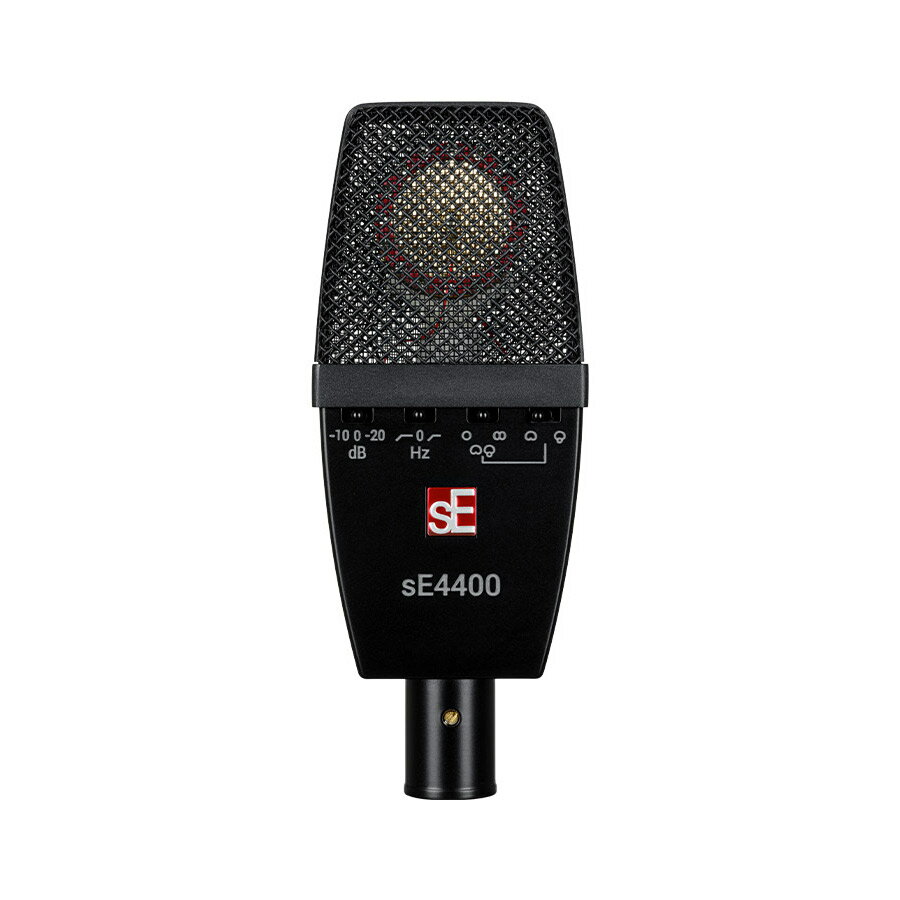 最高レベルの汎用性【特徴】細部にまでこだわって手作りされる sE4400 は、耐久性の高いダイキャスト製のオールメタル・ハウジング、金属製のスイッチ、そして日々のツアーにおける酷使にも耐えうる堅牢なスプリング・スチール・ワイヤー・メッシュグリルを備えます。落ち着いたエレガントさが魅力で、真に必要な機能に重点を置いたディスクリートの電子コンポーネントによって構築されています。リードボーカル、オーケストラ、ドラム、オーバーヘッド、エレキギターのキャビ、ピアノ、アコースティックギター、弦楽器、木管楽器、金管楽器などに最適で、まさに万能タイプと言えるコンデンサーマイクロフォンです。指向性もカーディオイド、ハイパーカーディオイド、フォギュア8、オムニの4種類から選択でき、40 Hz / 80 Hz ローカット・フィルターや、-10 dB / -20 dB パッドも装備しています。【】手作りの1インチ・トゥルー・コンデンサー・カプセル熟練工による手作業での個別調整／メンテナンスが施された sE4400 の金蒸着デュアル・ダイアフラム・カプセルは、要求の厳しいスタジオでも、ペースの速いライブ環境でも、幅広いソースを息をのむほどの明瞭さと精度で捉えます。質実剛健な設計カーディオイドからオムニ、またはフィギュア8からハイパーカーディオイドまで、金属製のスイッチで指向性を4種類から選択できます。金蒸着のデュアル・ダイヤフラム・カプセルにより、スタジオ／ステージを問わず、不要なソースからのブリードを最小限に抑え、緻密なマイキングを実現します。堅牢なハウジングと高級感あふれるフィニッシュ耐久性のあるダイキャスト製のオールメタル・ハウジング、金属製のスイッチ、堅牢なスプリング・スチール・ワイヤー・メッシュ・グリルを備えた sE4400 は、スタジオでの過酷な使用や日々のツアーでも長きに渡り耐えられるよう作られています。フラットな本体設計と特製のサスペンション・マウントにより、ドラム・ヘッドやギター・キャビに対して極限まで平らにセッティングするなど、さまざまな用途に対応します。プリ・アッテネーション・パッドとローカット・フィルター2つのプリ・アッテネーション・パッドを選択することで、ダイナミックレンジを広げ、大音量のソースに対応できます。また、2つのローカット・フィルターにより、過剰な低域の回り込みや近接効果を簡単に抑えることができ、クローズ・マイキングを容易なものにします。【詳細情報】パッケージ内容sE4100（マッチド・ペアの場合は2本入り）ショックマウント + スレッドアダプター（マッチド・ペアの場合は2組付属）ステレオ・マウンティングバー（マッチド・ペアのみ付属）金属製ケースカプセルタイプ : コンデンサーダイアフラム : 金蒸着のマイラー指向性 : カーディオイド周波数特性 : 20 Hz 20 kHzインピーダンス : 125 Ω感度 : 25 mV/Pa (-32 dB)最大許容音圧レベル（SPL）: 137 / 147 / 157 dB（0 / -10 / -20 dB パッド、0.5% THD）S/N比 : 85 dB等価ノイズレベル : 9 dB (A)パスフィルタースイッチ : 80 Hz / 160 Hz、6 dB / Oct（切り替え式）パッド : -10 dB / -20 dB（切り替え式）コネクタ : XLR 3ピン動作電源 : ファンタムパワー 48V外形寸法 : 146 mm × 58 mm x 29 mm重さ : 280 gJANコード：4530027261444