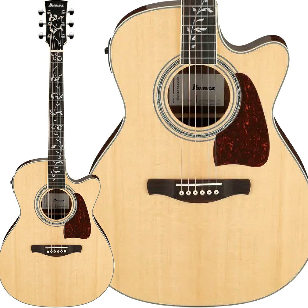 Ibanezより島村楽器限定販売のアコースティックギターが登場！【特徴】AC390CE NT (Natural High Gloss Top, Back and Sides)「AC390CE-NT」は、「ツリーオブライフ」インレイを配したグランドコンサート・カッタウェイボディのエレクトリックアコースティックギターです。単板シトカスプルーストップ、アフリカンマホガニーのボディ＆ネック、並びに独自のプリアンプを装備し、現代的な演奏性と高いデザイン性を両立します。比類なきデザインと日本市場向け限定仕様AC390CE-NTは、Ibanezが日本市場向けに独自開発した完全オリジナルモデルです。ヘッドから指板にかけて美しく配された「ツリーオブライフ」インレイが、所有する喜びを高めます。艶のあるナチュラルフィニッシュとシンプルな造形美は、世代を問わず多くのギタリストに訴求する意匠です。音響・演奏性の両立──伝統と現代テクノロジートップには単板シトカスプルース、サイドとバック、ネックにはアフリカンマホガニーを採用しています。これにより、ふくよかでバランスの取れたサウンドと高い鳴りを実現します。ローズウッド指板・ブリッジが音の輪郭を保ち、18:1のクロームダイキャストペグが安定したチューニングを約束します。拡張された実用性と付加価値Ibanez T-barアンダーサドルピックアップと、オンボード・チューナーを備えたAEQ-TP2プリアンプを標準装備しています。XLR・1/4″のバランスアウトを備え、ステージやレコーディング現場でも即戦力となります。Ibanez Advantageブリッジピン、ボーンナット・サドルなど、細部にも実用と耐久性を意識した仕様です。【詳細情報】Body Shape：Cutaway Grand Concert bodyTop：Solid Sitka Spruce topBack & Sides：African Mahogany back & sidesNeck：African Mahogany neckFretboard：Rosewood fretboardBridge：Rosewood bridgeSoundhole：Rosette Abalone rosetteInlay：Tree of Life inlayTuning Machine：Chrome Die-cast tuners (18:1 gear ratio)Nut Material：Bone nutSaddle Material：Compensated Bone saddleBridge Pins：Ibanez Advantage bridge pinsPickup：Ibanez T-bar Undersaddle pickupPreamp：Ibanez AEQ-TP2 preamp w/Onboard tunerOutput Jack：Balanced XLR &1/4″outputsJANコード：4549763374066