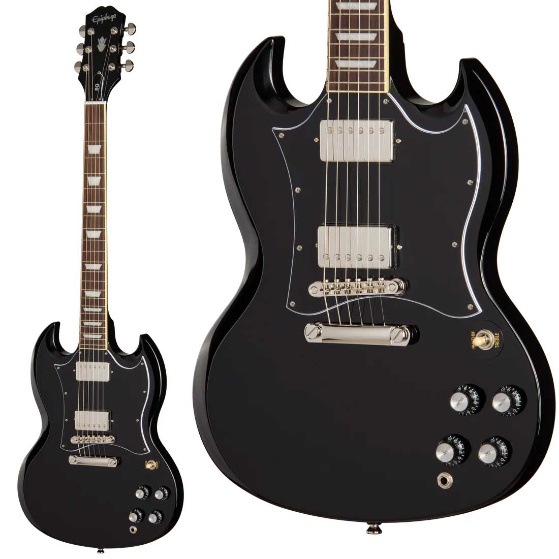 再解釈されこれまで以上の完成度を備えたEpiphone SG Standard【特徴】長年にわたりジャンルを問わず多くのミュージシャンに愛されてきた伝説的なSG。シスター・ロゼッタ・サープ、エリック・クラプトン、ジョージ・ハリスンをはじめ、ロビー・クリーガー、アンガス・ヤング、トニー・アイオミなど、数えきれないほどの名ギタリストたちがSGを手にしてきました。【詳細情報】BODYBody Material：MahoganyBody Shape：SGBody Styles：SGBody Finish：GlossBinding：Single-Ply, FretboardNECKNeck Material：MahoganyProfile：60s SlimTaper Joint：Glued In; Set NeckScale Length：628.65mm / 24.75inFingerboard Material：Indian LaurelFingerboard Radius：304.8mm / 12.0inFret Count：22Frets：Medium JumboNut Material：Graph Tech NuBone Nut Width：43.0mm / 1.69inInlays：Pearloid TrapezoidHARDWAREFinish：NickelBridge：LockTone Tune-O-Matic Tailpiece：LockTone Stop BarTuning Machines：Epiphone Deluxe Tuners 18:1 ratioPickguard：5-Ply, Black "Batwing"Truss Rod：AdjustableTruss Rod Cover：2-Ply Bell; "SG"Control Knobs：Black Top Hats with InsertsSwitch Tip：IvorySwitchwasher：BlackControl Covers：BlackStrap Buttons：2Pickup Covers：NickelELECTRONICSNeck Pickup：Alnico Classic PRO Bridge Pickup：Alnico Classic PRO Controls：2- Volume, 2- Tone; CTS PotentiometersPickup Selector：3-way Epiphone ToggleOutput Jack：1/4" Heavy-Duty EpiphoneMISCELLANEOUSModel：EIGSGSEBNHRHeadstock：60s KalamazooHeadstock Inlay：Epiphone Logo and Gibson Crown in Mother of PearlStrings Gauge：.010, .013, .017, .026, .036, .046Case：Premium Gig Bagエピフォンは製品デザイン・クオリティ・快適な演奏性の実現に向け絶えず改善に努め、常に最良のマテリアルを製品に取り入れられるよう、製品の予告なき仕様変更を行うことがあります。JANコード：0711106225340
