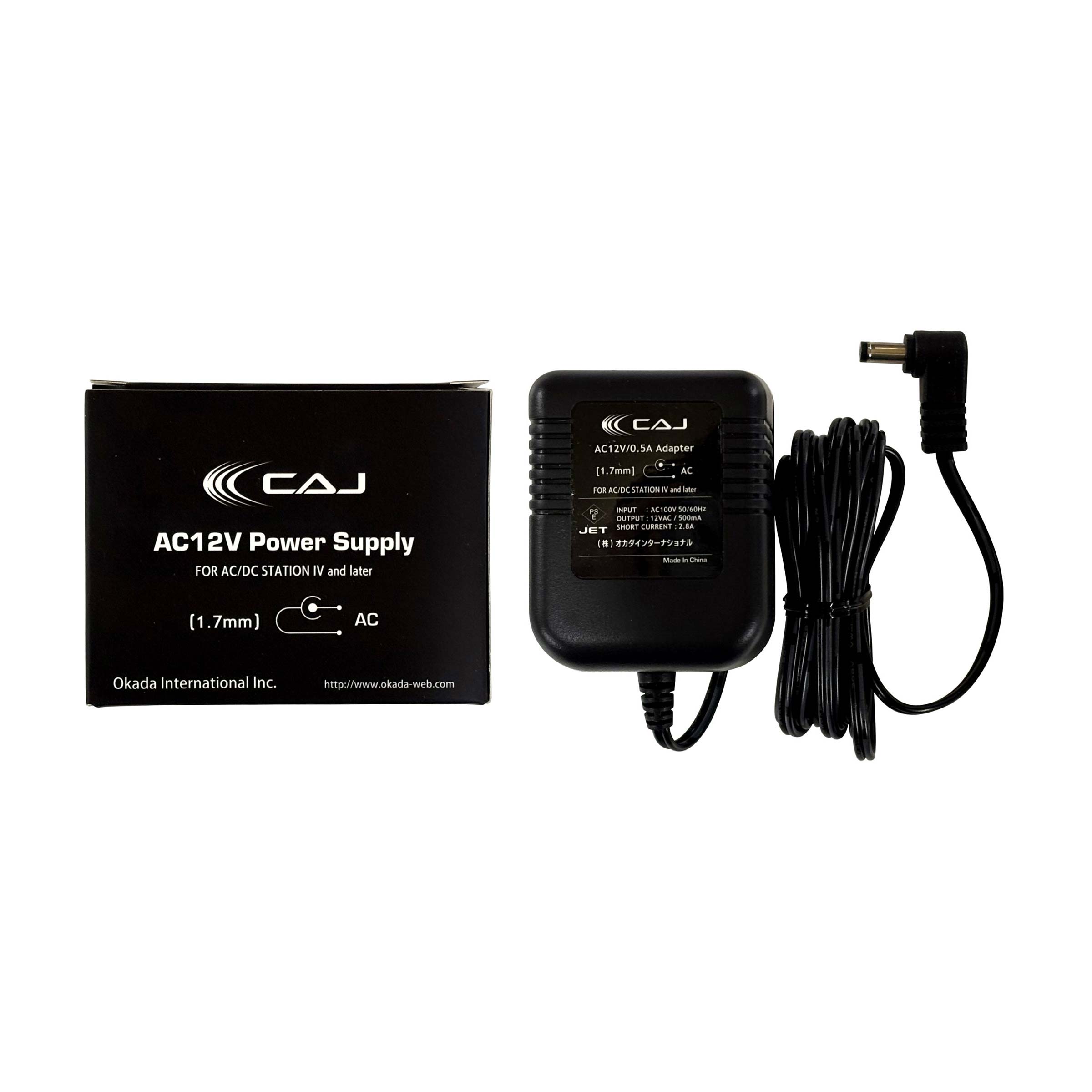 CAJ AC/DC Station IV 以降モデル対応電源アダプター【特徴】CAJ AC/DC Station IV 以降 のモデルに対応した、センターピン 1.7mm タイプの電源アダプター（AC12V/0.5A）です。 【対応モデル】AC/DC Station IV（第 4 世代 / 生産完了品）AC/DC Station V（第 5 世代 / 生産完了品）AC/DC Station VI（第 6 世代 / 現行品） ※ AC（交流）12V のパワーサプライです。DC（直流）電圧が必要な機器にはご使用いただけません。※ DC/DC Station シリーズにはご使用いただけません。【詳細情報】入力：AC100V 50/60Hz出力：AC12V/0.5A（プラグ内径 1.7mm）ケーブル長：1.8m（突起物含まず）寸法：52mm（幅） × 42mm（縦） × 64mm（高さ）重量：260gJANコード：4570241480849