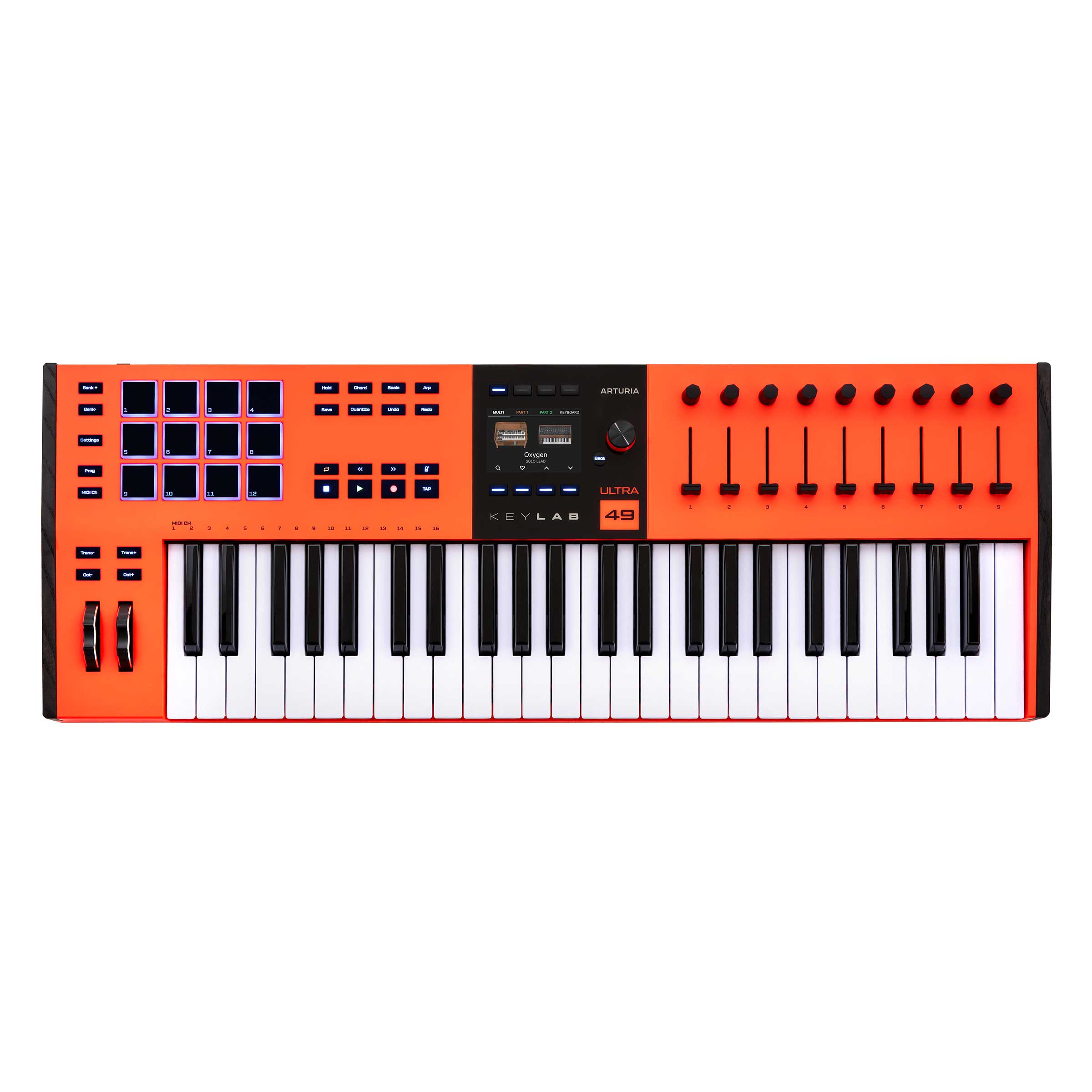 KeyLab mk3がビビッドなUltraカラーで登場。【特徴】KeyLab mk3 は、コンピュータの拡張だけではなく、あなた自身のイメージの拡張を提供します。プロフェッショナルで人間中心のデザインの KeyLab mk3 は、あらゆる機能を備えた MIDI コントローラーの利点を組み合わせ、どんなセットアップにも完璧にフィットし、あなたが想像する音楽のきっかけをも生み出すでしょう。ゼロから再設計された KeyLab mk3 は、新しいクリエイティブな機能とユーザー・コントロールとともに強化されたキーベッドにより、前モデルの卓抜性を新たな高みへと導きます。スタジオでもステージでも、ハードウェアやソフトウェアとシームレスに統合できるように設計されたこのコントローラーは、長持ちし、こだわりの強いキーボーディスト、作曲家、プロデューサーのニーズを満たすように作られています。主要な DAW との統合、パフォーマンス機能や堅牢なデザインまで、KeyLab mk3 は、プレミアム・コントローラー・キーボードの新しいリファレンスとなるためのすべてを備えています。■強化された鍵盤鍵盤のバランス、ウェイト、スプリングのテンションを全面的に見直し、シンセやピアノ・サウンドをよりコントロールしやすくなりました。■ビジュアル・インターフェース480x320px のスクリーンで設定、パラメーター、カスタムマッピングをフルコントロール 8 つのコンテクストボタンでコントロール可能。■クリエイティブな機能新しいスケール、アルペジエーター、コード・モードなど、刺激的なクリエイティブ・ツールで表現をさらに広げましょう。■パッド機能フィンガー・ドラム、クリップ・ランチング、限りないマッピングの可能性のために、12 個のパッドからなる合計 4 つのパッド・バンクを利用できるようになりました。■タッチセンサー式ポテンショメーターとフェーダー9 つの 360°ロータリー・ポテンショメーターと 9 つのフェーダーで、より高度なコントロールが可能。■ソフトウェア・バンドル以下のプロ仕様のソフトウェアが付属します。Analog Lab Pro、Mini V、PianoV、Augmented Strings、Rev PLATE-140、Ableton Live Lite、NI The Gentleman、Loopcloud & Melodics【詳細情報】外形寸法(WxDxH)KeyLab mk3 49:787 x 280 x 72 mm質量KeyLab mk3 49:6.1kg付属品・クイックスタート・登録カード・USB ケーブル(C/A)JANコード：3760033532639