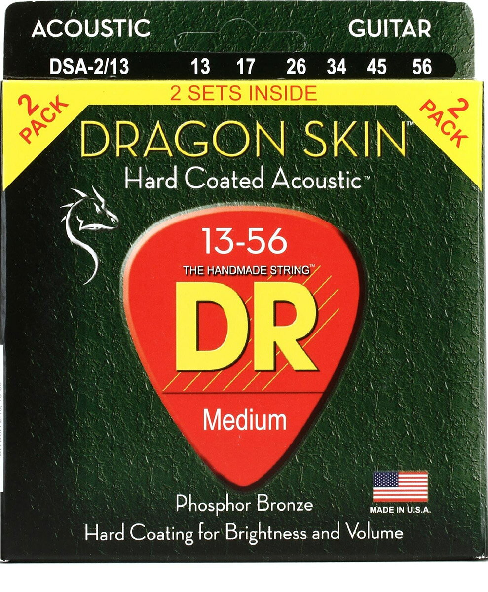 DR DRAGON SKIN DSA-2/13 2PACK Medium 013-056 アコースティックギター コーティング弦 フォスファーブロンズ【2パックセット】