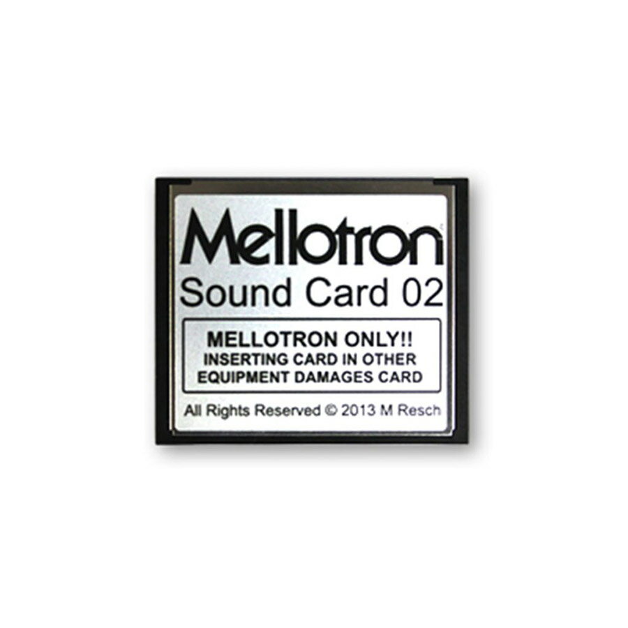 サウンド拡張カード【特徴】Mellotron 「Mellotron Sound Card 02」はM4000D、M4000D miniのサウンドを大幅に拡張するカードです。M4000Dシリーズに内蔵されている「M4000D Sound Card 01」はMellotron社が保有する膨大なライブラリの中から厳選された、MellotronとChamberlinの代表的なサウンドが収録されているのに対し、Sound Card 02 にはリズム、フィル、Sound Card 01 には収録されていない多数のリードサウンド、サウンドエフェクト等、珠玉のサウンドが100音色搭載されています。【詳細情報】・M4000D シリーズ専用 サウンド拡張カード・M4000D & M4000D mini の背面スロットまたは M4000D Rack のフロントパネルのスロットに差すコンパクトフラッシュカードタイプ・MellotronとChamberlinのマスターテープのコレクションから、珠玉のサウンド100音色を厳選※このサウンドカードは初めて使用する際、自動でM4000Dシリーズ本体に対してアクティベートが行われます。アクティベートされた本体以外ではご使用できませんのでご注意下さい。※Mellotron Micro はカードスロットが無いため Sound Card シリーズは使用できません。JANコード：4582348926526