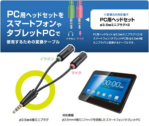 ELECOM φ3.5mm変換ケーブル ヘッドセット用 ステレオミニプラグ変換 Yケーブル エレコム AV-35AD02BK