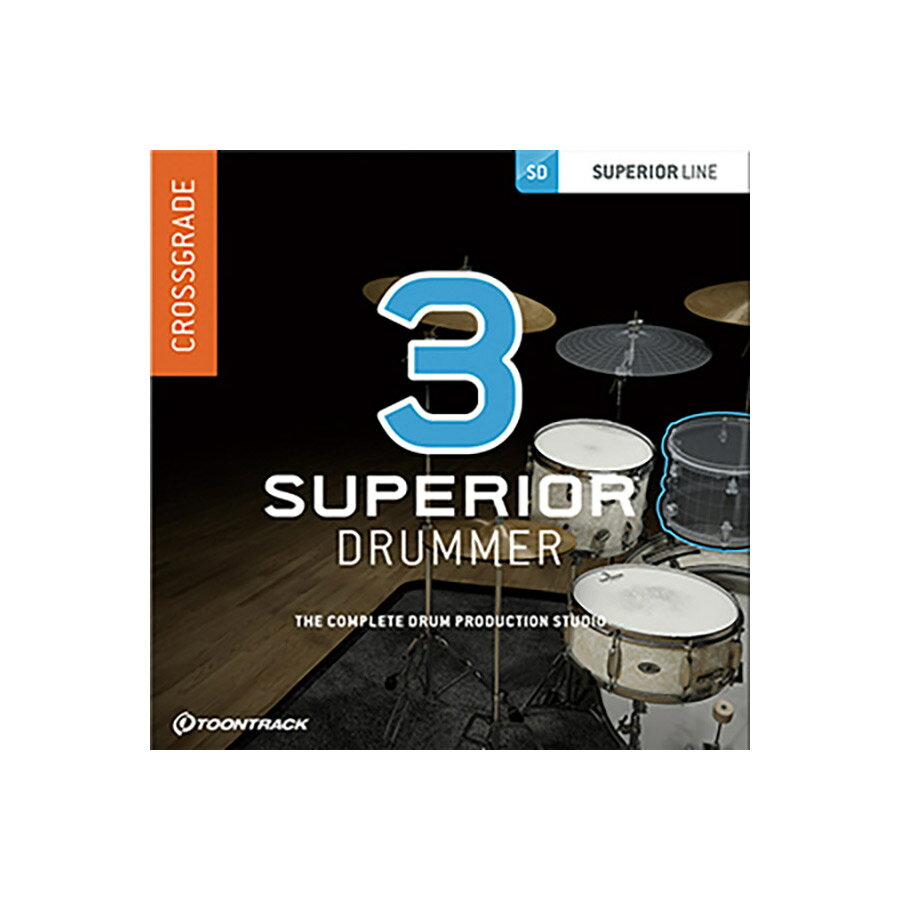 EZ DRUMMER 2 から S3 へのクロスグレードパス！【特徴】本『SUPERIOR DRUMMER 3 CROSSGRADE』は、『EZ DRUMMER 2』（パッケージ版、ダウンロード版、アップグレード版を含む）から最強ドラム音源 『SUPERIOR DRUMMER 3』 へのクロスグレードパスです。JANコード：4511820112270