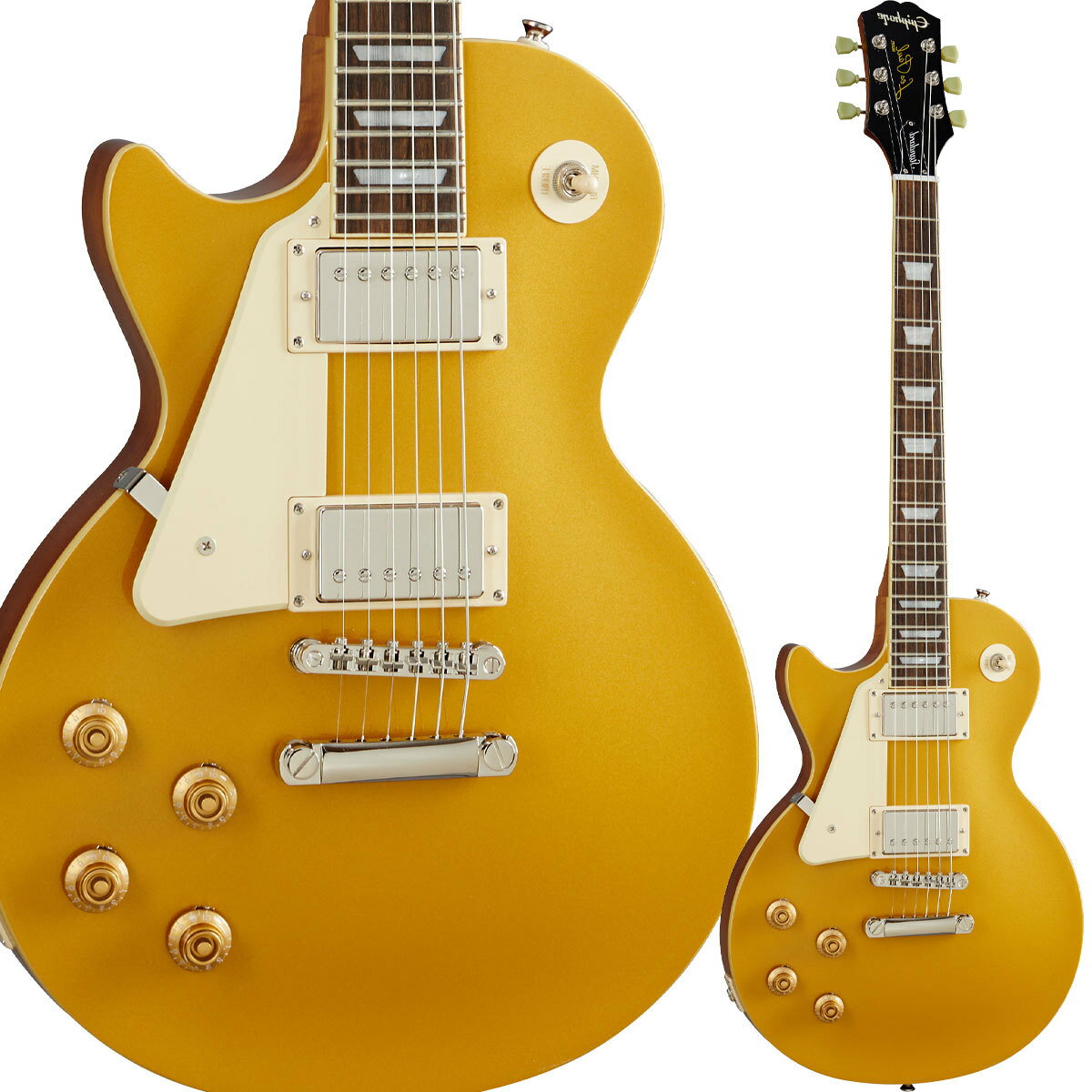 エピフォン“Inspired by Gibson”コレクションを代表する1本！レフトハンド仕様【特徴】1950年代製レスポールのフィーリングとトーンが見事なまでに再現されています。エピフォン・レスポール・スタンダード50sは、グロス仕上げのマホガニー・ボディにメイプルトップ（フィギュアドトップのモデルにはAAAグレードのフレイム・メイプル化粧板）の材構成をもち、ロング・ネック・テノン仕様でジョイントされた50sシェイプ・マホガニー・ネック、クラシカルなディッシュ・インレイが施されたインディアン・ローレル指板、新開発のヴィンテージ・デラックス・チューナー、定評あるエピフォンProBuckerハムバッカー、ダイヤル・ポインタ付きのゴールド・トップハット・ノブなど、充実の仕様群を誇ります。カラマズー・ヘッドストック、快適なプレイヤビリティを生むロールド・ネック、GraphTech NuBoneナット、CTSポット、往時の製法に則った配線など、拘りの仕様群により魅力が一層高められています。【商品のコンディション】新品・展示品・メーカー保証付属※表示の写真はサンプルです。実際の商品と木目や色合いが異なる場合がございます。【詳細情報】【Body】Body Shape：Les PaulBody Material：MahoganyTop：Carved Hard Maple Cap with AAA Flame Maple VeneerBinding：CreamFinish：Gloss【Neck】Material：MahoganyProfile：50s Rounded Medium CScale Length：24.75 / 628.65mmFingerboard Material：Indian LaurelFingerboard Radius：12Number Of Frets：22Frets：Medium JumboNut Material：Graph Tech NuBoneNut Width：1.69 / 43mmInlays：TrapezoidJoint：Glued in; Set Neck【Hardware】Finish：NickelTuner Plating：NickelBridge：Epiphone LockTone Tune-O-MaticTailpiece：Epiphone LockTone Stop BarTuning Machines：Epiphone Vintage Deluxe 18:1 ratio machine headsPickguard：1-Ply; Cream PVCTrussRod：AdjustableTruss Rod Cover：Bell Shaped; 2-layer (Black/White) EControl Knobs：Gold Top HatStrap Buttons：2 - bottom and shoulderPickup Covers：Nickel【Electronics】Neck Pickup：Epiphone ProBucker-2Bridge Pickup：Epiphone ProBucker-3Controls：2- Volume, 2- Tone CTS pots, 50s style wiringPickup Selector：3-way Epiphone toggleOutput Jack：1/4【Miscellaneous】Strings：.10, .13, .17, .26, .36, .46Case：Soft Case 【ご注意】 ●メーカー保証付き。メーカー保証期間終了後も島村楽器全店で通常よりもお安く修理、調整いたします。●商品の詳細、状態などは新宿PePe店 03-3207-7770 または商品画像下の「お問い合わせ」ボタンよりお問い合せください。●商品は専任スタッフ及び専属リペアマンによる調整、セットアップを行い出荷させていただきます。●こちらの商品は新宿ぺぺ店店頭でも同時に販売しております。　●店頭売却時の商品情報の削除は迅速を心掛けておりますが、万一ご注文後に売り切れとなっておりました場合は誠に申し訳ございませんがご容赦ください。　●商品によって、調整等でお届けにお時間をいただく場合がございます。予めご了承ください。 ■管理コード:0104000647415