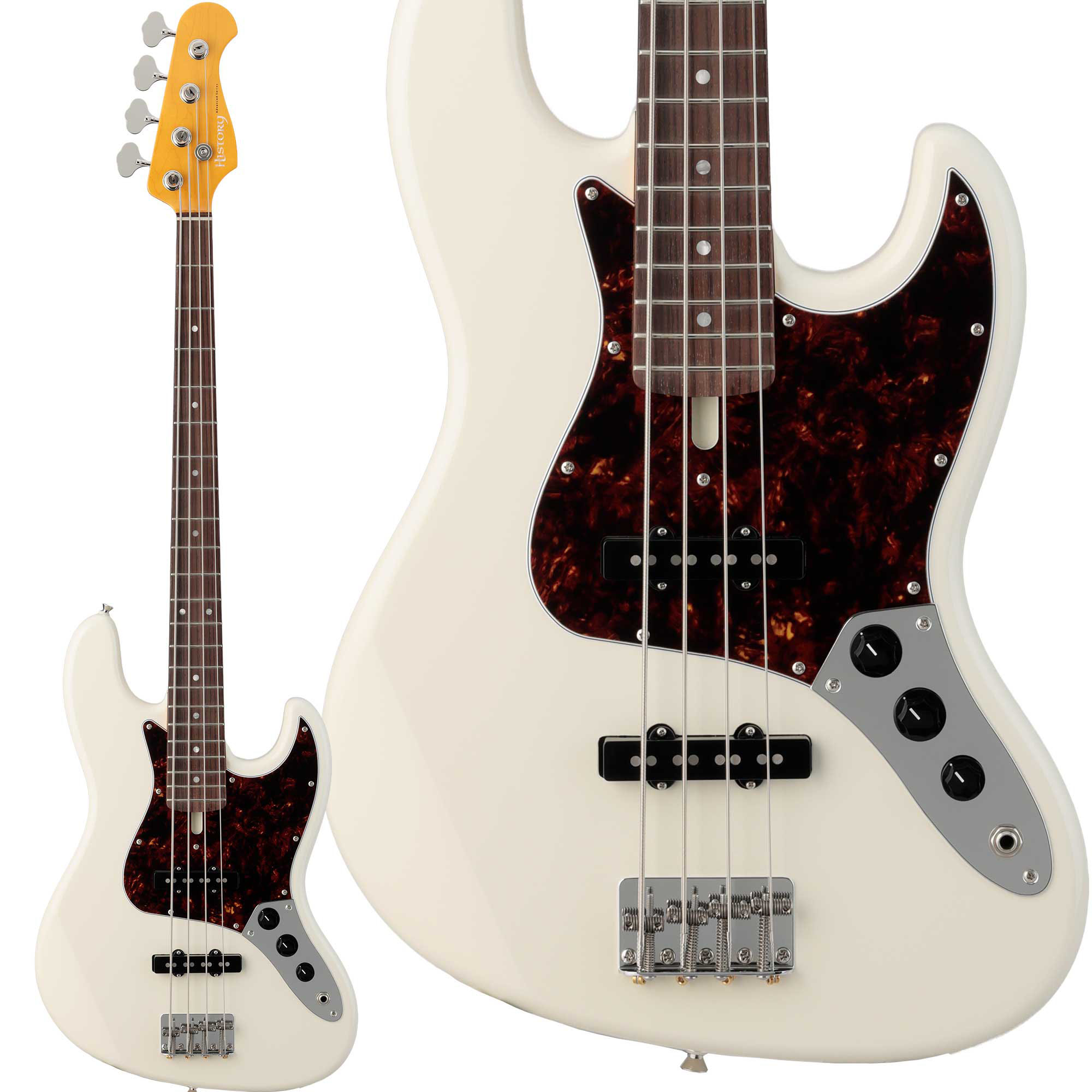 Made in Japanの確かな造りと、ヴィンテージトーンの融合。長く愛せる1本を、あなたに。【特徴】選び抜かれた木材とパーツ、そして国産ならではの確かな製造クオリティ。それらによって支えられた HISTORY Advanced シリーズ は、優れたプレイアビリティと高品位なサウンドを兼ね備えています。初心者から上級者まで、幅広いプレイヤーに「長く愛用いただける楽器」を目指して開発されました。Advanced専用に開発されたピックアップは、往年のヴィンテージサウンドを意識した伝統的なスタイル。ボディ材にはアルダーを採用。ふくよかなミッドレンジと程よいコンプレッションが効いたパッシブピックアップらしいナチュラルでダイナミックなレスポンスが特長です。スリムネック設計は握りやすさを徹底的に追求。内部にはチタン製サポートバーを2本内蔵し、ネックの反りやねじれを効果的に軽減。高い演奏安定性と優れた耐久性を両立しています。また、22フレット仕様の指板は音域の広さと演奏自由度に貢献するだけでなく、本格的なディープジョイント構造によりタイトで芯のある“生鳴り”を実現。とくにスラップ奏法においては、親指による打音をネック全体でしっかり受け止め、瞬発力のある明瞭なトーンが得られます。【商品のコンディション】新品・展示品・メーカー保証付属※画像はサンプルです。木目などの外観には個体差がございます。【詳細情報】ボディ：アルダーボディ仕上げ：ポリエステルグロス仕上ネック：メイプル1P(KTS TitaniumBar×2)／Uシェイプネック仕上げ：ウレタングロス仕上/スムースグリップ処理指板：ローズウッド/250Rネックジョイント：ボルトオン(Fast Action Joint Type I)ペグ：GOTOH GB528ナット/ナット幅：オイル漬け牛骨/38mmフレット：C.F.S. 22F/JESCAR FW47095-NSフロントピックアップ：HISTORY TS-JB4/n Texas Soulリアピックアップ：HISTORY TS-JB4/b Texas Soulコントロール：フロントボリューム,リアボリューム,マスタートーンブリッジ：JB-700/KTS PR-03SP使用弦：D’Addario EXL165 (045-105）スケール：864mm付属品：ギグケース、レンチ、保証書 【ご注意】 ●メーカー保証付き。メーカー保証期間終了後も島村楽器全店で通常よりもお安く修理、調整いたします。●商品の詳細、状態などは新宿PePe店 03-3207-7770 または商品画像下の「お問い合わせ」ボタンよりお問い合せください。●商品は専任スタッフ及び専属リペアマンによる調整、セットアップを行い出荷させていただきます。●こちらの商品は新宿ぺぺ店店頭でも同時に販売しております。　●店頭売却時の商品情報の削除は迅速を心掛けておりますが、万一ご注文後に売り切れとなっておりました場合は誠に申し訳ございませんがご容赦ください。　●商品によって、調整等でお届けにお時間をいただく場合がございます。予めご了承ください。 ■管理コード:0104000778591