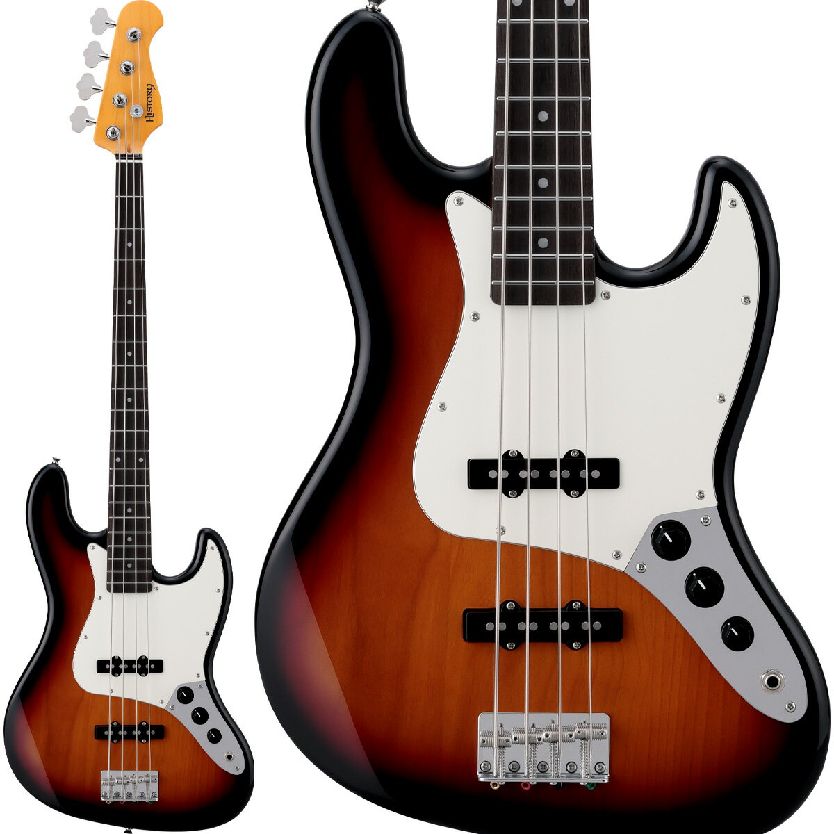 弾きやすいから上達する。シンプルで扱いやすく、手に取りやすいパッシブベース【特徴】30年に渡り品質をアップデートし続けてきたHISTORY。弾きやすさとサウンドに対する先進の技術を盛り込み、価格も手ごろに抑えたPerformanceシリーズから、コントロールがシンプルで扱いやすい、パッシブベースが登場。ベースの音に大きく影響を与えるボディには、豊かな中音域をもたらす北米産のアルダーを採用。独特の粘りが厚みのあるベースサウンドを作り出します。ネックにはCシェイプとUシェイプの中間になるよう設計されたメイプル製をセット。握りやすく手になじみます。また、ネック内部にはカーボンサポートバーを内蔵し、ネックの安定性を向上させました。【商品のコンディション】新品・展示品・メーカー保証付属【担当者コメント】ネック内部のカーボンバーはネックの安定に寄与しています。この価格帯で内蔵しているモデルは少ないですね。長く使える良いモデルです。（担当：勝部）この商品についての詳しいお問い合わせは TEL：0570-020-025 または「お問い合わせフォーム」よりお願いします。【】Performanceシリーズ用に開発したピックアップはバランス良くチューニングされたハイパワー仕様。ロックはもちろん、ボカロ系やシティポップまで幅広く対応します。リアボリュームノブを引き上げることで前後のシングルコイルが直列になり、2つのピックアップが一つのハムバッカーとして機能する「ハムバッカーモードスイッチ」を搭載。ベースソロ時など、ここ一発でパワー感が欲しいときにこのノブを引くことで出力が増してドライブ感あるサウンドに変化します。握り心地にこだわったネックや両端を丸めたフレットなど、気持ち良く演奏するためのポイントを網羅。そして現代の音楽にマッチするトーンを生み出す新開発ピックアップや、パワフルなサウンドが得られる「ハムバッカーモード・スイッチ」も搭載しました。保証期間は3年間。全国の島村楽器でサポートを受けられるので、長く安心してご愛用いただけます。【詳細情報】ボディ材：アルダーボディ仕上げ：ウレタンネック：ハードメイプル + カーボンサポートバーネック仕上げ：マット仕上げ指板：アマランスネックジョイント：Easy Access Joint Type IIIペグ：RM-1475NRナット/ナット幅：牛骨／38.0mmフレット：ラウンドエッジ・フレット｜20Fフロントピックアップ：HISTORY HPU-J1/nリアピックアップ：HISTORY HPU-J1/bコントロール：2Volume / 1Tone (P-P SW／ハムバッカーモード・スイッチ)ブリッジ：MINGS BB401使用弦：D’Addario EXL170（045〜100）スケール：864mm付属品：ギグバッグ、レンチ（ネック調整用4.0mm / サドル高調整用1.5mm）、保証書保証期間：3年 【ご注意】 ●メーカー保証付き。メーカー保証期間終了後も島村楽器全店で通常よりもお安く修理、調整いたします。●商品の詳細、状態などはオンラインストア 0570-020-025 または商品画像下の「お問い合わせ」ボタンよりお問い合せください。●商品は専任スタッフ及び専属リペアマンの調整・弦交換含めたクリーニング・最終チェックをした上で出荷させていただきます。●こちらの商品はイオンモール幕張新都心店店頭でも同時に販売しております。　●店頭売却時の商品情報の削除は迅速を心掛けておりますが、万一ご注文後に売り切れとなっておりました場合は誠に申し訳ございませんがご容赦ください。●商品によって、調整等でお届けにお時間をいただく場合がございます。予めご了承ください。 ■管理コード:0209000803585