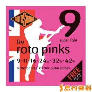 Rotoシリーズ（ニッケル）世界のトップアーティストとともに開発されたRotoシリーズはスムースでパワフルなトーンを誇ります。ブライトでバランスの取れたテンション感が、多くのギタリストを惹きつけています。スタンダードなゲージをフルカバー。◎6弦セット◎Roto Pinks - Super Light◎ゲージ：9, 11, 16, 24w, 32w, 42w※ゲージリスト内の「w」はワウンド弦（巻弦）です。JANコード：0686194000486【20160718】