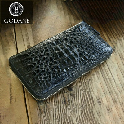 ワニ革 財布 メンズ 長財布 GODANE spcw8005 カイマン クロコ ファスナー ラウンドファスナー ウォレット 財布 ブラック 黒 ワニ革財布 誕生日 プレゼント 母の日
