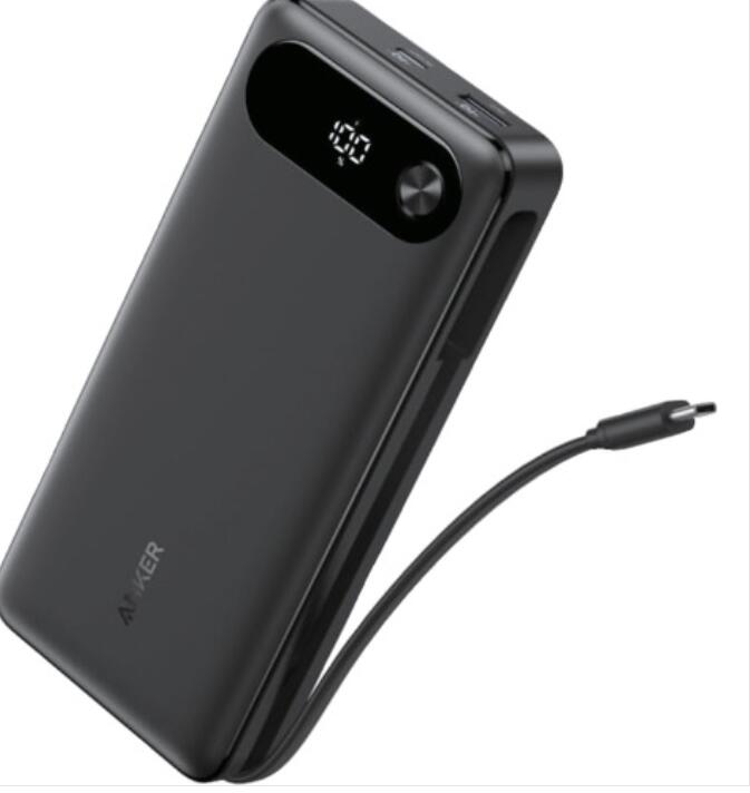 アンカー（Anker） モバイルバッテリー Power Bank (20000mAh 87W Built-In USB-C ケーブル) ホワイト ブラック A1383N11 | 急速充電 USB-C内蔵 大容量 MacBook対応 iPhone iPad 充電器 PD対応 持ち運び アンカー PFPセレクト シーメック