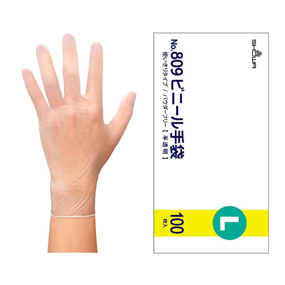 [ショーワグローブ] 100枚入 No.809ビニール手袋 Lサイズ 1函 半透明