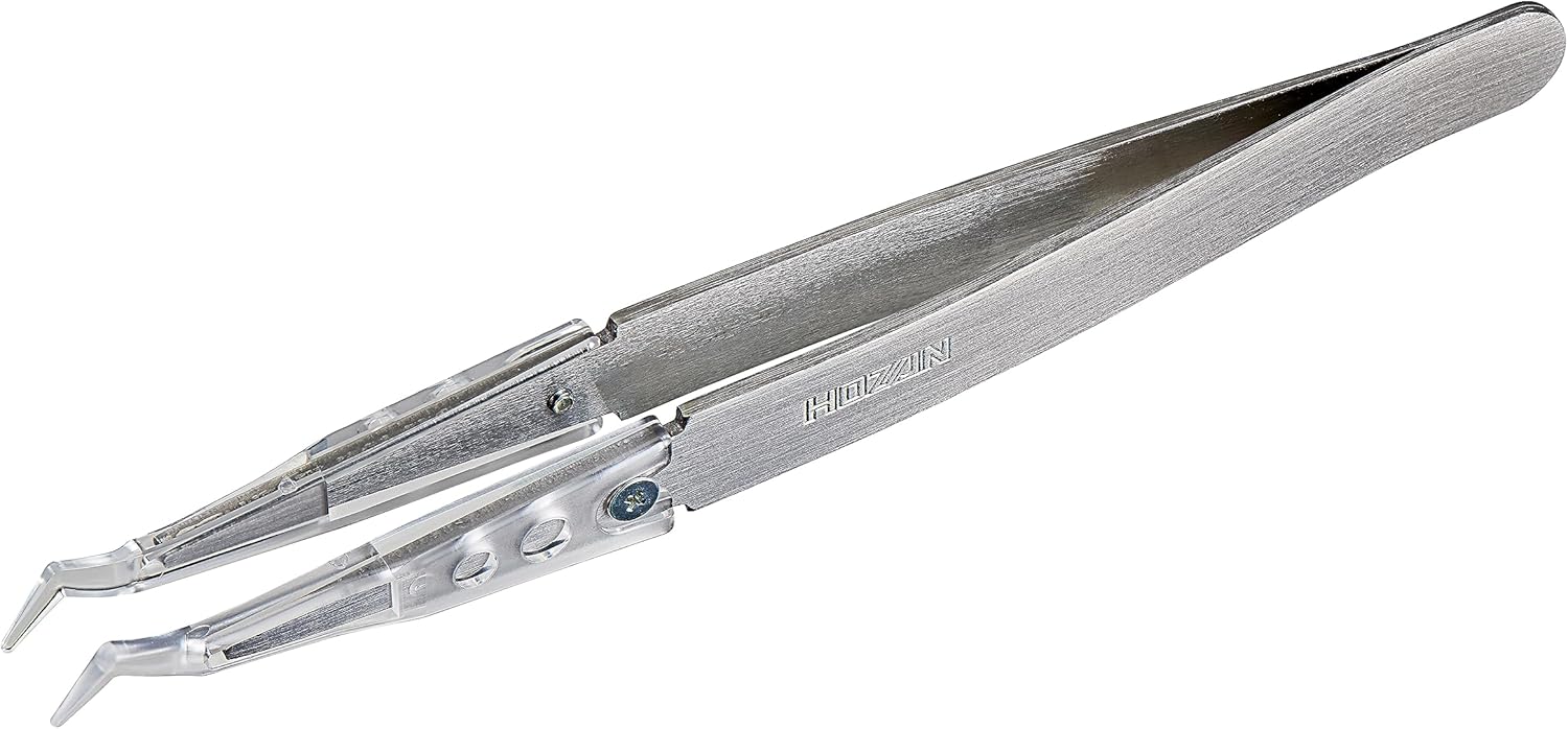 ホーザン(HOZAN) 透明チップピンセット 全長125mm 開き幅10mm 先端幅1.0mm（R型） 先曲がり型 P-642-A