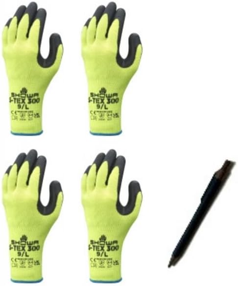 [SHIMEC PFP] S-TEX 300 耐切創手袋 4双 ステンレス繊維採用 切れにくい 高耐切創 背抜き 天然ゴムコーティング 作業用グローブ ボールペンおまけ付き (Lサイズ)