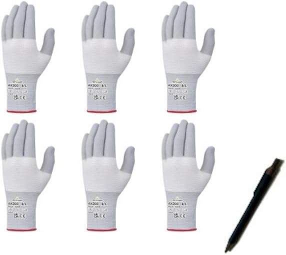 [SHIMEC PFP] 制電EXフィット手袋 AX200 6双入り 静電気対策 帯電防止 薄手 フィット シームレス 作業用グローブ タッチパネル対応 精密・工場対応 ボールペンおまけ付き (Sサイズ)