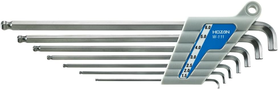 ホーザン(HOZAN) ボールポイントレンチセット 7本セット 首下ショートタイプ 六角棒レンチ アーレンキー 対辺サイズ 1.5/2/2.5/3/4/5/6mm W-111