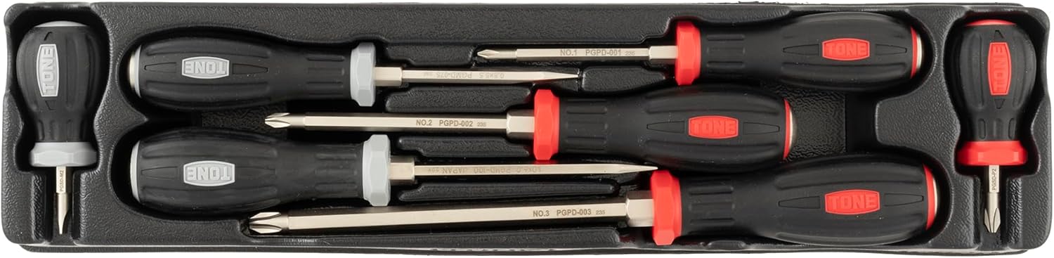 セット点数:7点セット内容:〔パワーグリップドライバー(貫通):PGMD-075、100〕、〔パワーグリップドライバー(貫通):PGPD-001、002、003〕、〔パワーグリップスタビードライバー:PGSD-M2、P2〕収納時外観寸法(約):長さ415mm×幅105mm×高さ43mm質量:1.15kg適合ツールボックス:BX331、BX331SV、BX331BK、BX322、BX322SV、BX322BK、BK430、BK420、BK420S、MCT2トレー付・マグネット付・六角軸ドライバー貫通ドライバー(PGSD-M2、PGSD-P2除く)・六角ボルスター付(PGSD-M2、PGSD-P2除く)警告:ドライバーをタガネ代わりに使用しないでください。叩いたり、物をこじったりするのは、ドライバーを傷め、また事故の原因になりますから絶対にしないでください。注意:貫通ドライバーを叩く場合はねじ面に垂直に立てて叩いてください。