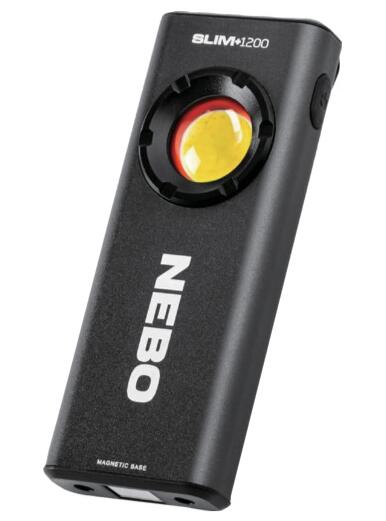 商品情報特長最大1200ルーメンの超高輝度ポケットライトです。7つの点灯モード（ターボ、高、中、低、ストロボ、赤色、赤色ストロボ）を選択可能です。内蔵のUSB充電式バッテリーで、最長12時間の連続点灯が可能です。（低モード）スマートフォンなどのUSB機器を充電可能な「パワーバンク」機能も搭載しています。2方向の強力なマグネットベース、ポケットやベルトに取り付け可能なクリップ付きで、ハンズフリー作業を可能にします。ボディは耐水性・耐衝撃性に優れた航空機級のアルマイト処理を施し、最大1mの落下に耐えられます。IPX7等級（1mの水深で30分間の浸水耐性）の防水規格です。用途作業用ライトとして。キャンプ、釣り、夜間のウォーキングなど、アウトドアに。災害時の停電対策や夜間の安全確保など。商品スペック仕様・規格 明るさ(lm)：1200(ターボ)／700(高)／350(中)／30(低)／700(ストロボ)／8(赤/赤ストロボ)外径(mm)：43全長(mm)：113使用電池：USB充電式内蔵バッテリー最大点灯時間(h)：30秒間隔(ターボ)／1.75(高)／3(中)／12(低)／2(ストロボ)／4(赤)／6(赤ストロボ)充電時間(時間)：2～4保護等級：IPX7照射距離(m)：52(ターボ)／41(高/ストロボ)／29(中)／8(低)／4(赤/赤ストロボ)落下耐久(m)：1材質 アルミニウム（アルマイト処理）質量・質量単位 135g使用条件 -セット内容・付属品 USB-C充電ケーブル生産国 中国NEBO　充電式LEDライト　SLIM　1200 NEBO　充電式LEDライト　SLIM　1200 5