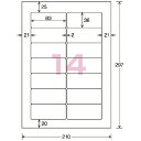 ●共用タイプ（紙ラベル）　●熱転写プリンタのほか、低速LBPやインクジェットプリンタ（モノクロ）・普通紙コピーにもお使いいただける共用タイプの紙ラベルです。　●リボン必要。　●紙厚：ラベル本体／0．07mm（総厚134g／平米・0．14mm）　●白色度85％程度（ISO）　●ラベルは古紙パルプ配合　●20枚入　●14面　●適合機種：RICOHマイリポート・日立Word　pal　＆　With　meシリーズメーカーの都合によりパッケージ及び内容量などが予告なく変更される場合があります